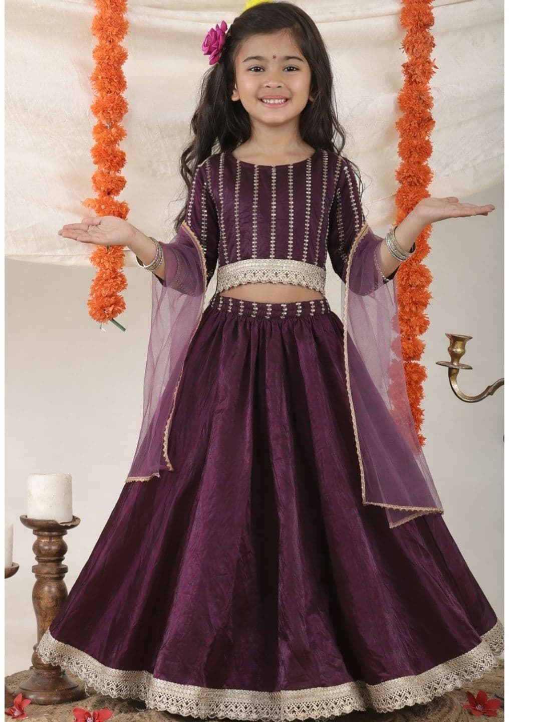 Superminis Girls Embellished Ready to Wear Lehenga & Blouse With Dupatta - view 1
