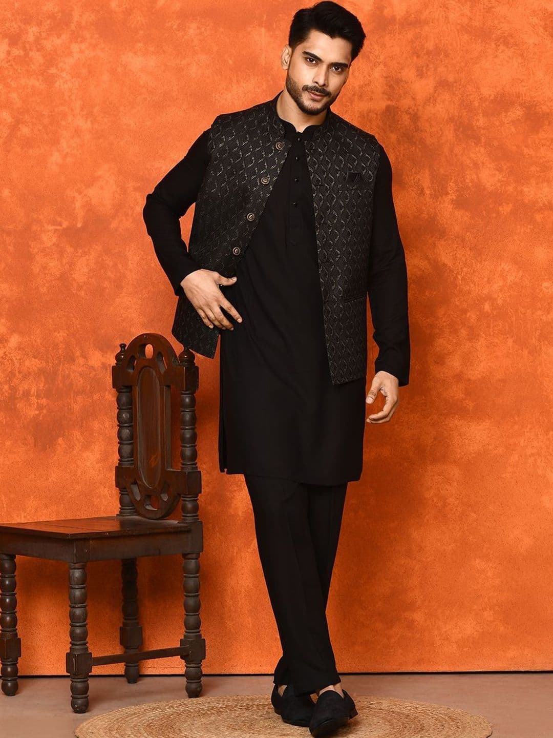 WANAS Men Woven Design Premium Jacquard Nehru Jacket - view 1
