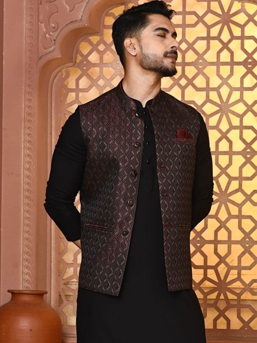 WANAS Men Woven Design Premium Jacquard Nehru Jacket - view 1
