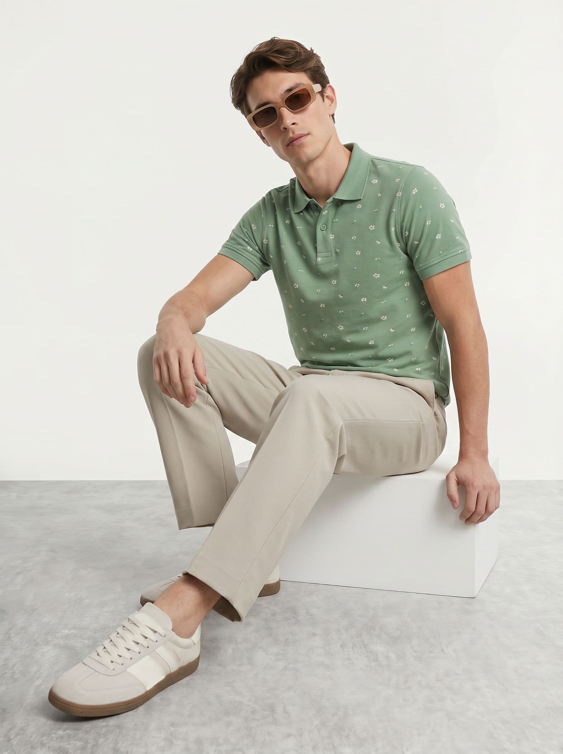 Mast & Harbour Floral Printed Pure Cotton Polo Collar T-shirt - view 1