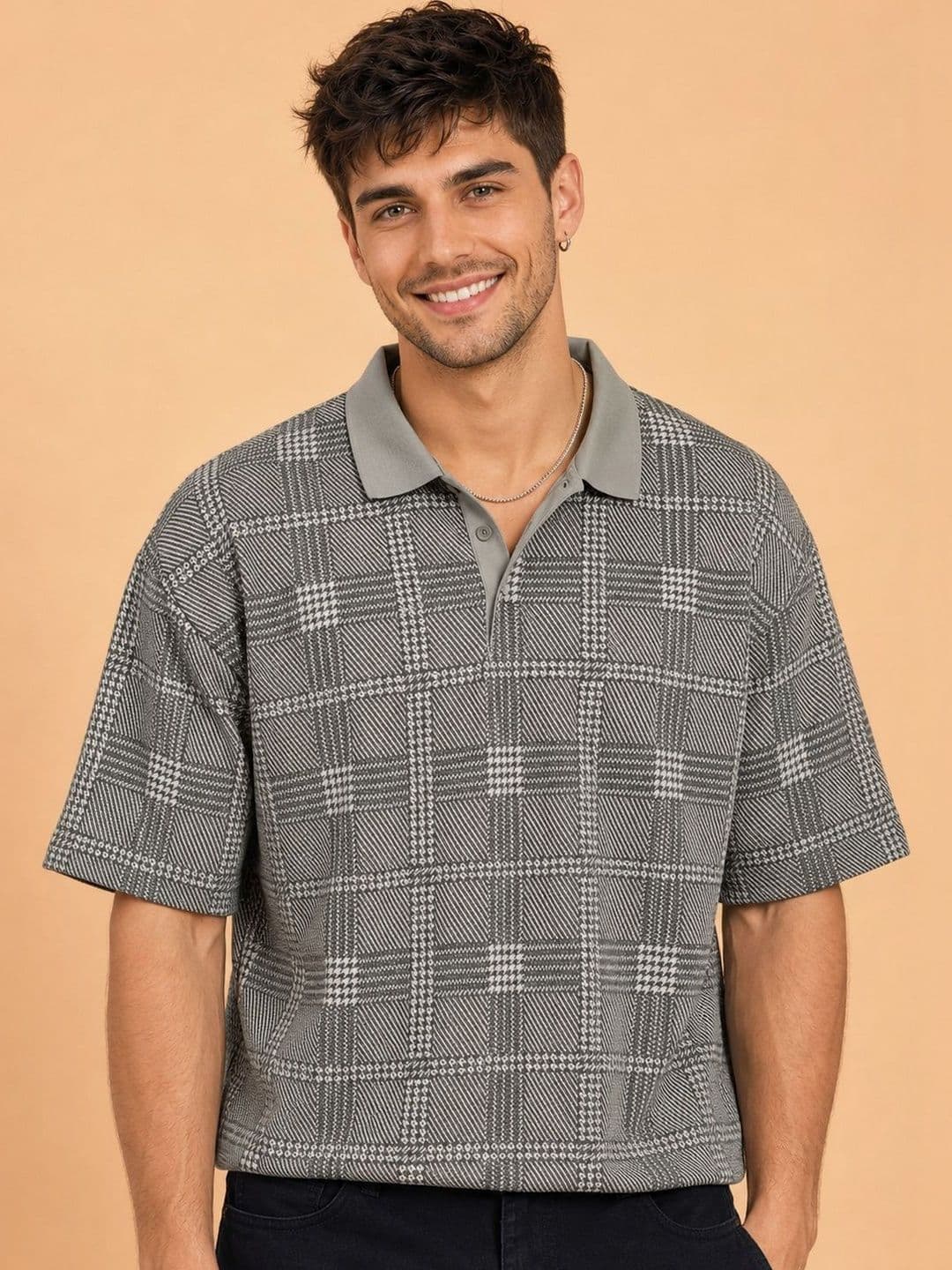 HERE&NOW Men Checked Polo Collar T-shirt - view 1