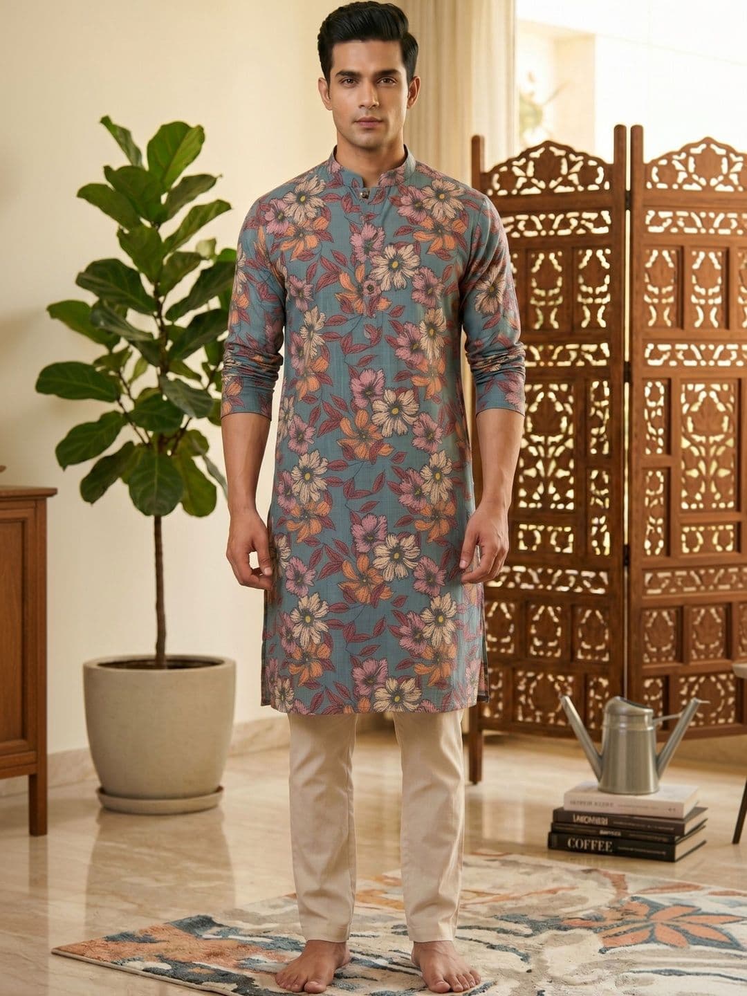 Suramya Virasat Men Floral Printed Indie Florals Kurta - view 1