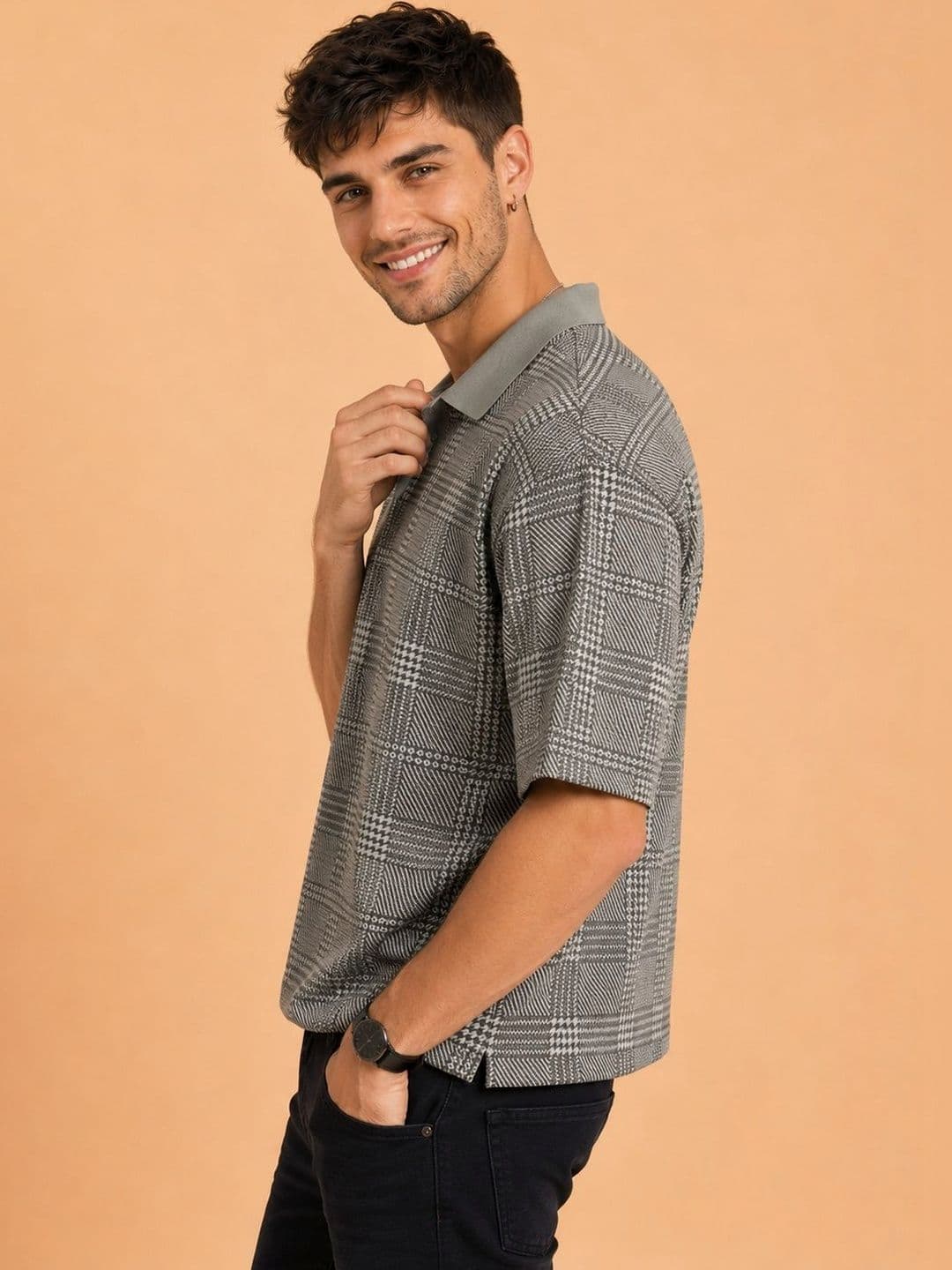 HERE&NOW Men Checked Polo Collar T-shirt - view 1