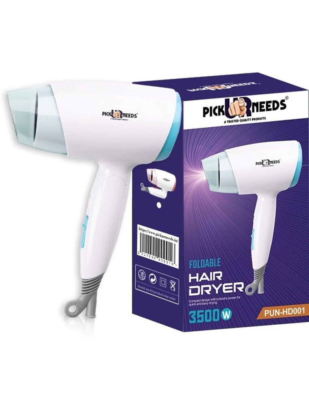 Pick Ur Needs Mini Foldable Handle 3500W Hair Dryer - PUN-HD001 Blue - view 1
