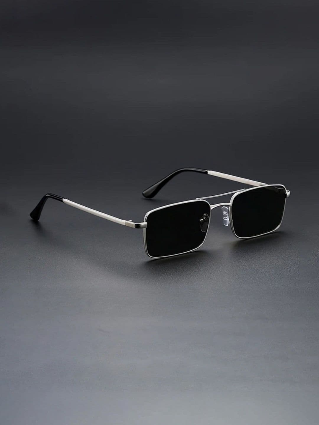 FUNGLASSES Unisex Rectangle Sunglasses with UV Protected Lens karan aujhla slvr blk - view 1