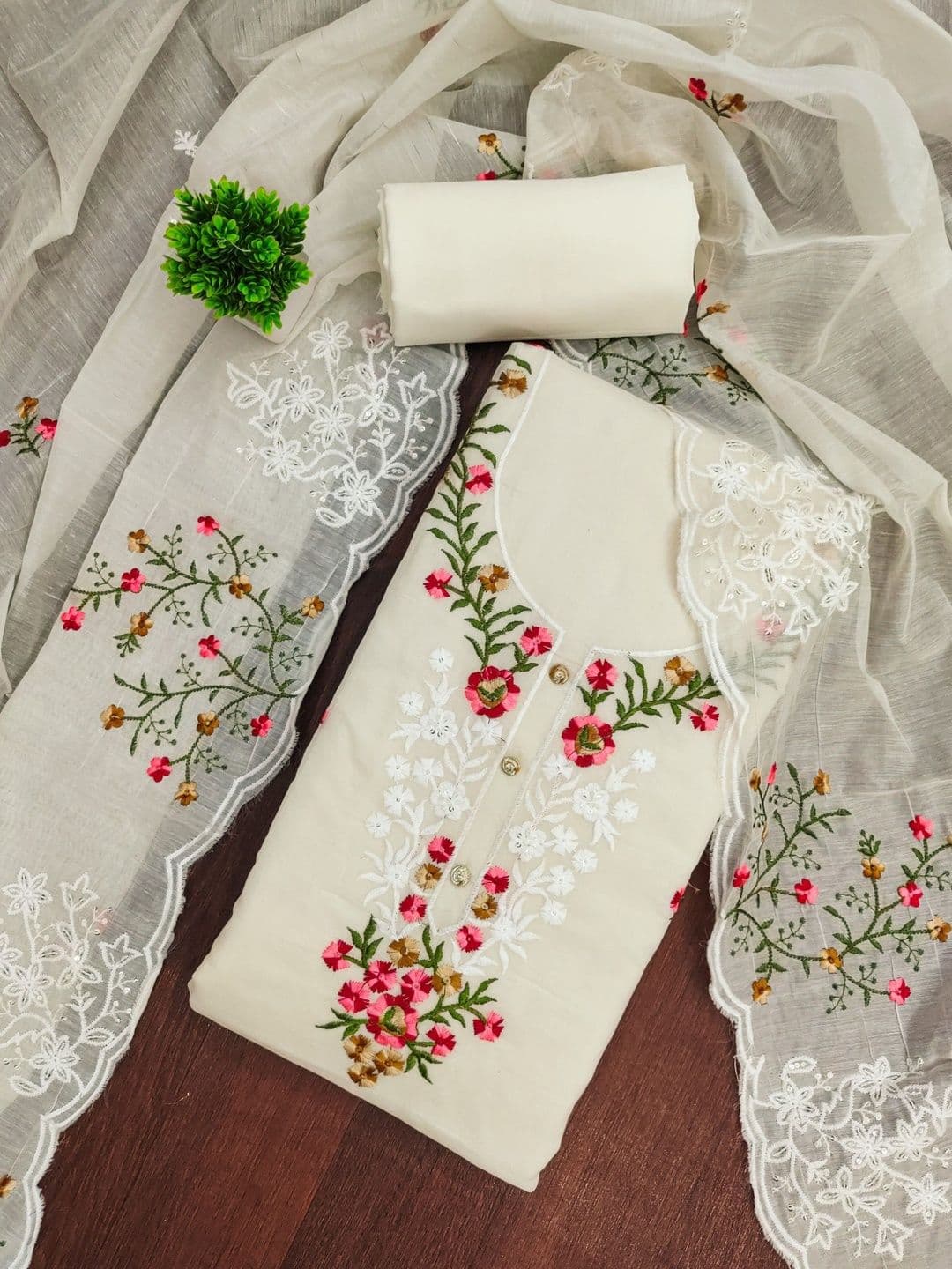 Rangtulika Ethnics Embroidered Pure Cotton Unstitched Dress Material - view 1