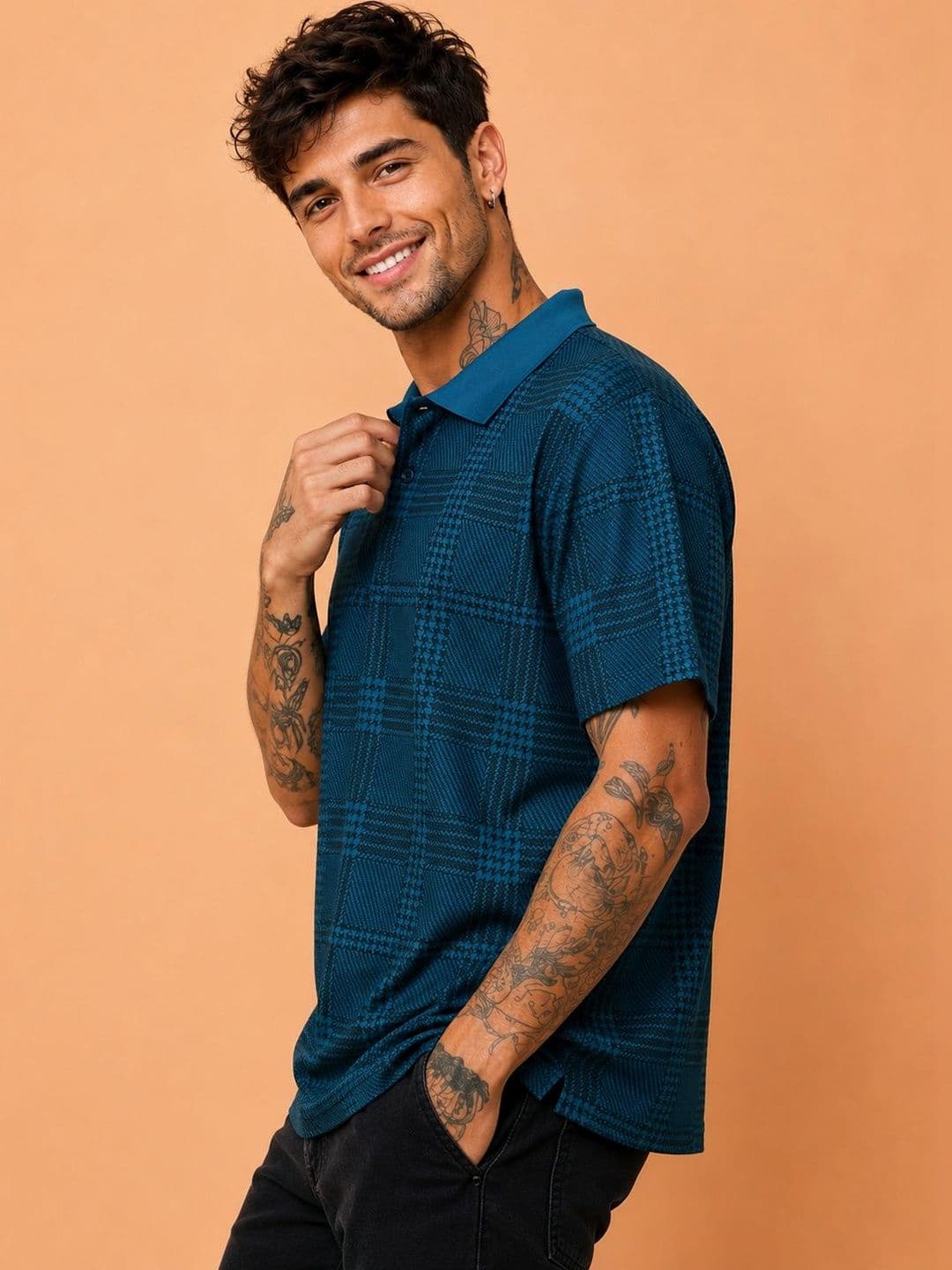 HERE&NOW Men Checked Polo Collar T-shirt - view 1