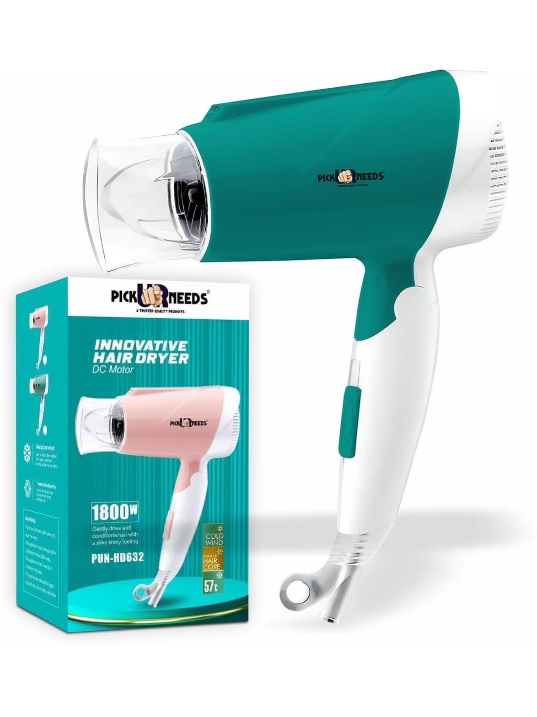 Pick Ur Needs Stylish Hair Dryer With Over Heat Protection 1800W - PN-HD-6032 Green - view 1