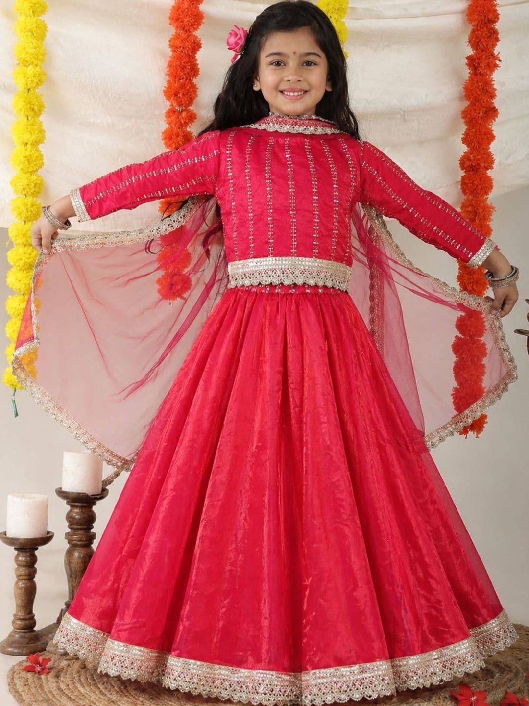 Superminis Girls Embellished Sequinned Ready to Wear Lehenga & Blouse With Dupatta - view 1