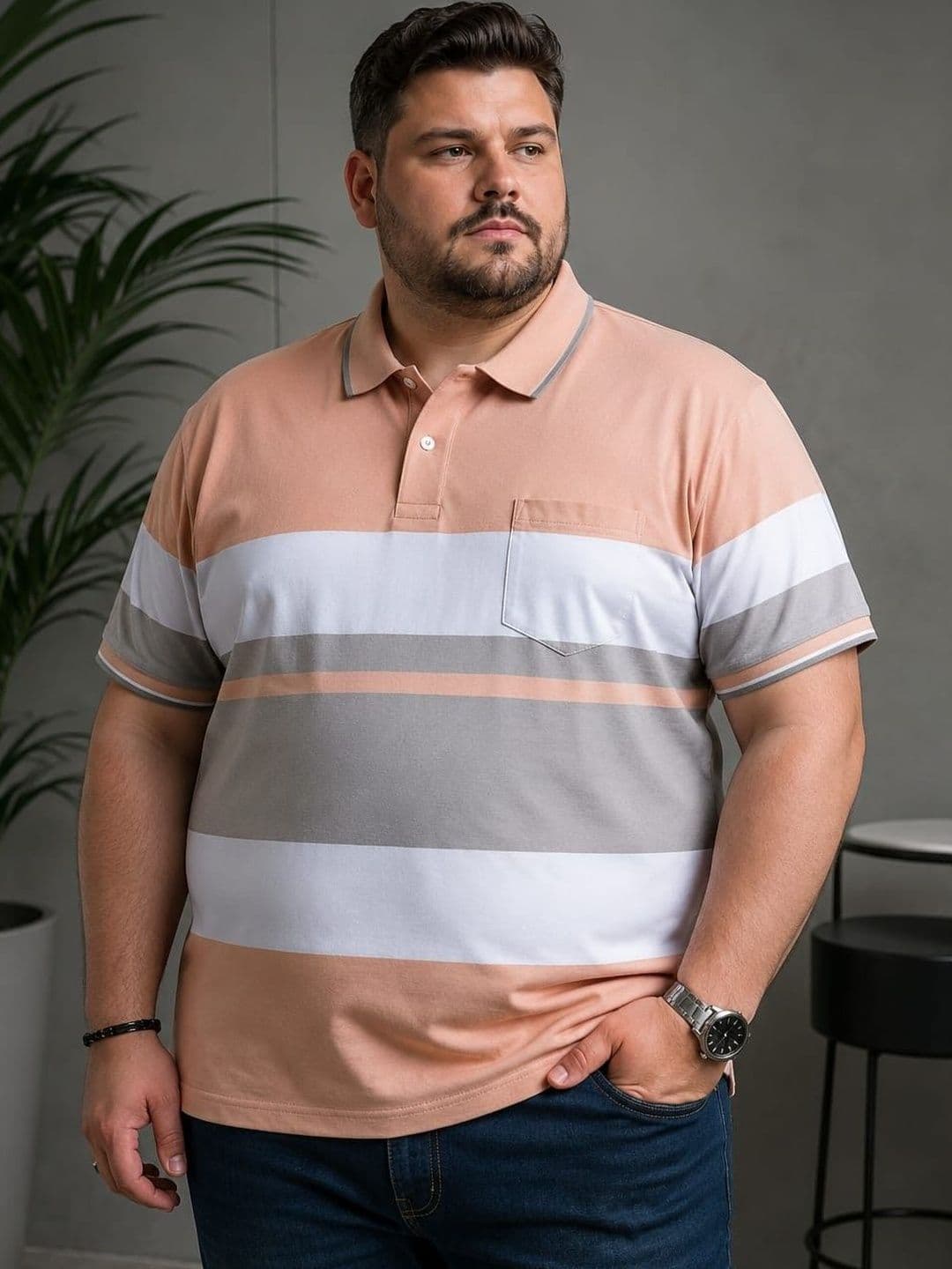 AUSTIVO Men Striped Polo Collar Pockets T-shirt - view 1