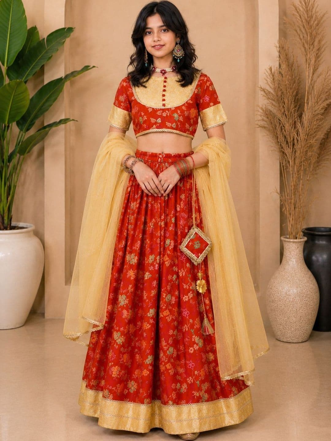Sangria Girls Printed Round Neck Flared Lehenga Choli - view 1