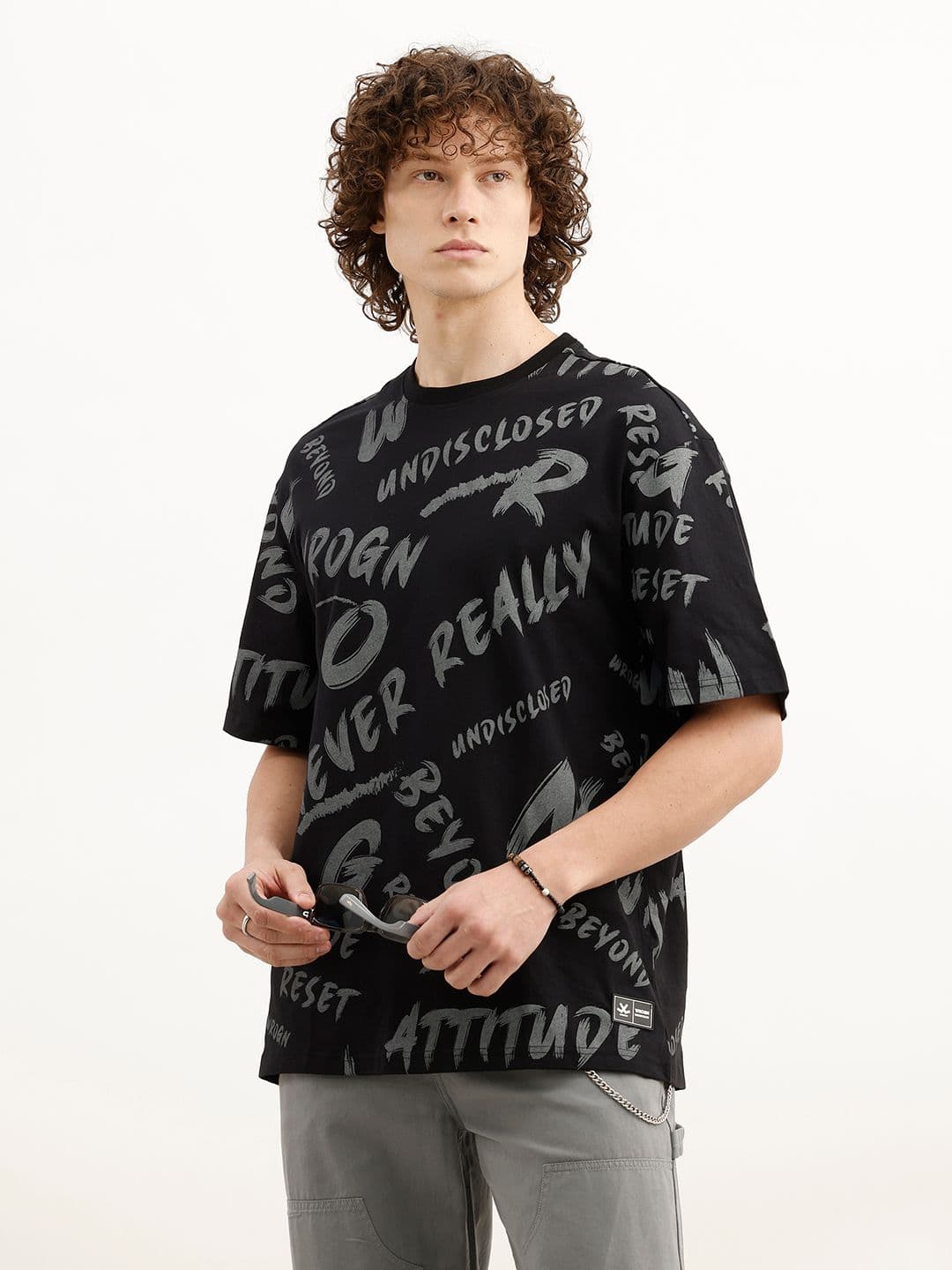 WROGN Typography Printed Drop-Shoulder Sleeves Oversized T-shirt - view 1