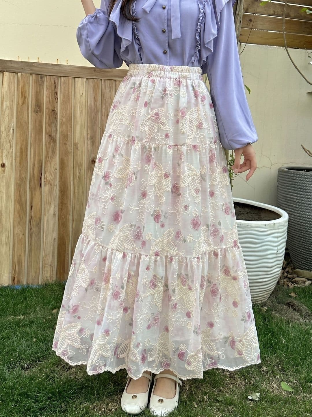 StyleCast x Revolte Women Net Floral Tiered Maxi Tiered Skirt - view 1