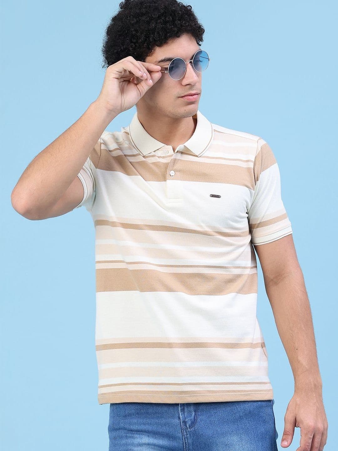 V-Mart Men Striped Polo Collar Pockets T-shirt - view 1