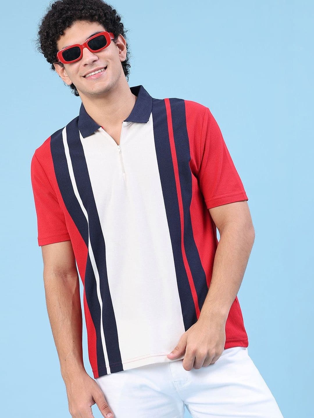 V-Mart Men Striped Polo Collar T-shirt - view 1