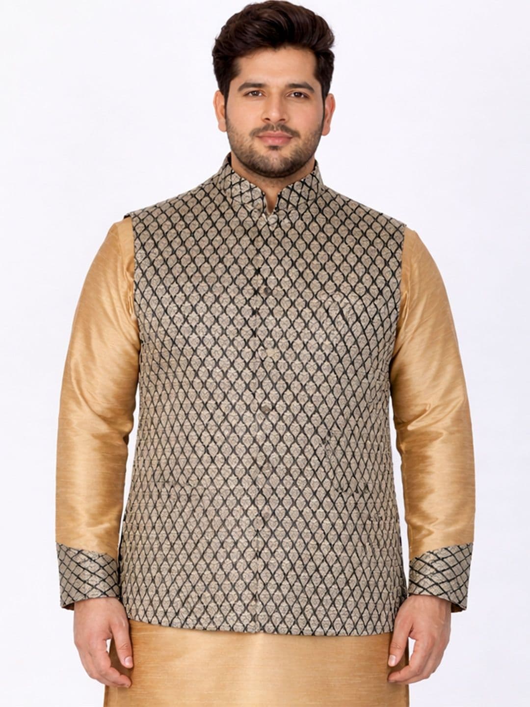 VASTRAMAY Woven Design Mandarin Collar Nehru Jackets - view 1