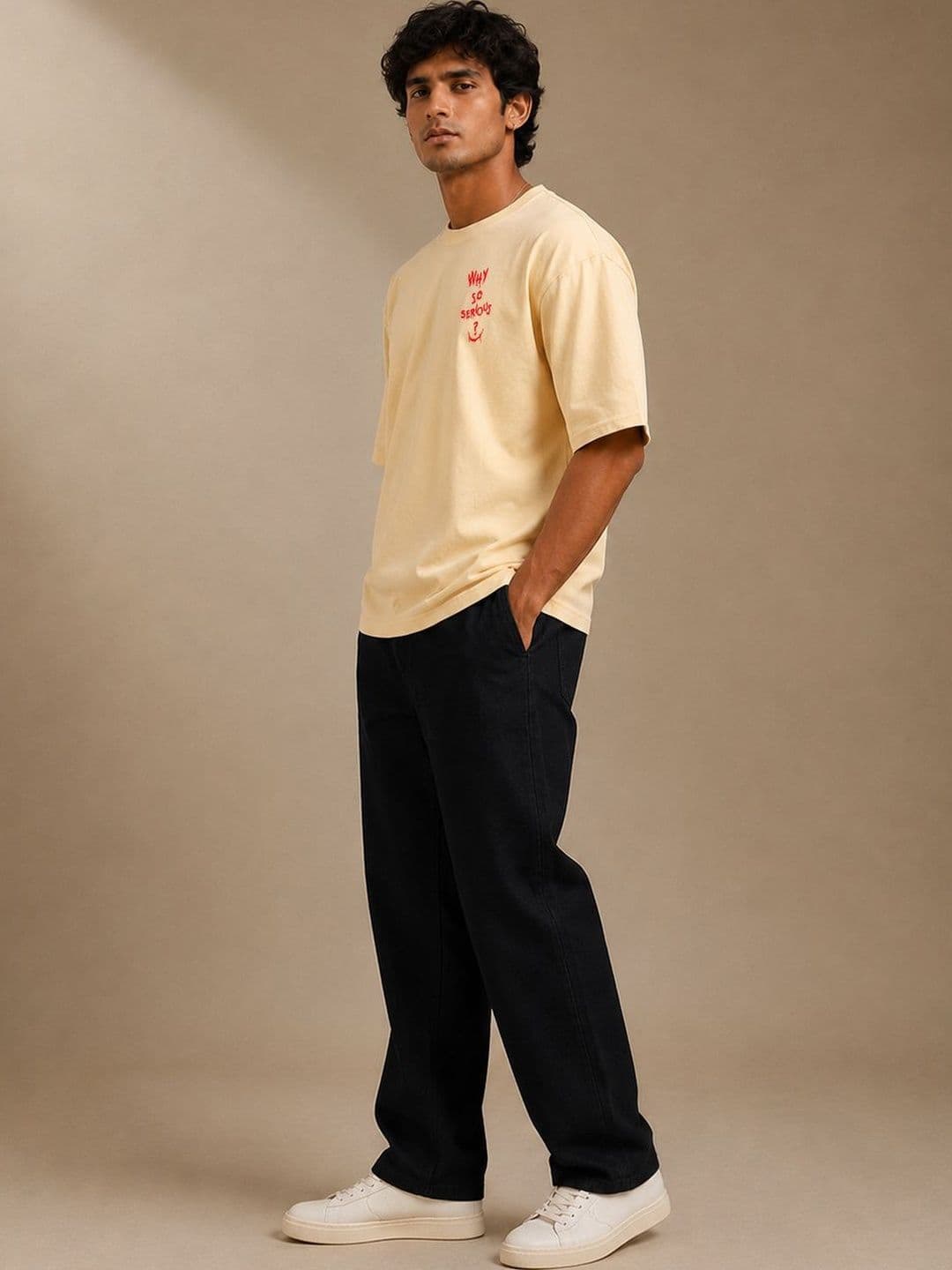 BEOVER Cream Typography Printed Relaxed Fit T-shirt - view 1