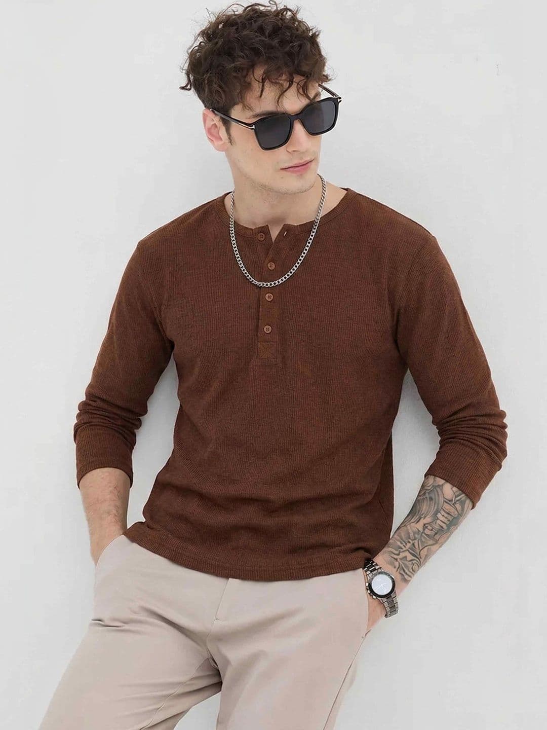 THE EG STORE Men Henley Neck T-shirt - view 1