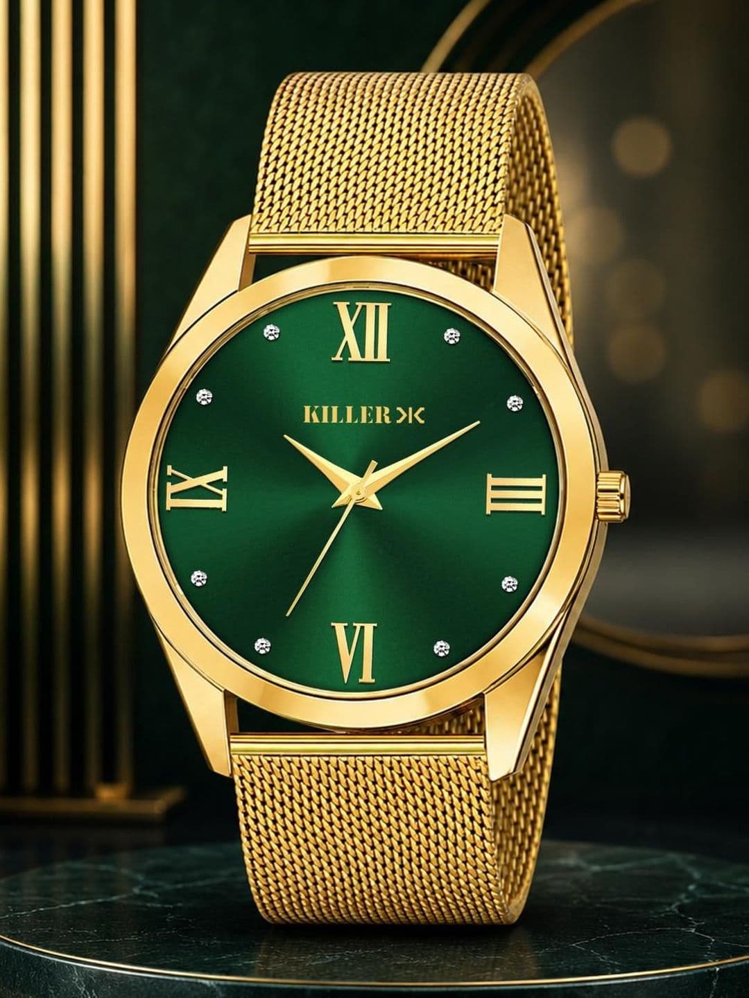 Killer Women Brass Dial & Bracelet Style Straps Analogue Watch KLR-GR051-GRN-GLD - view 1