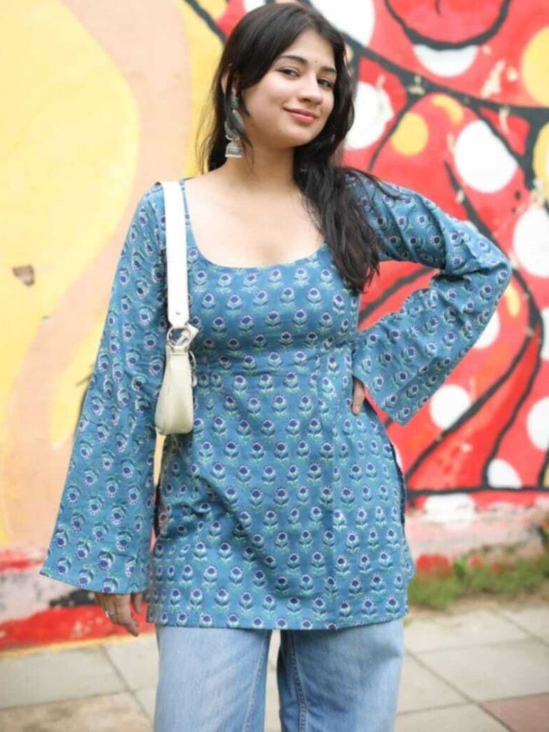 Bhawana Fashion Floral Printed Square Neck Flared Sleeves Kurti - view 1