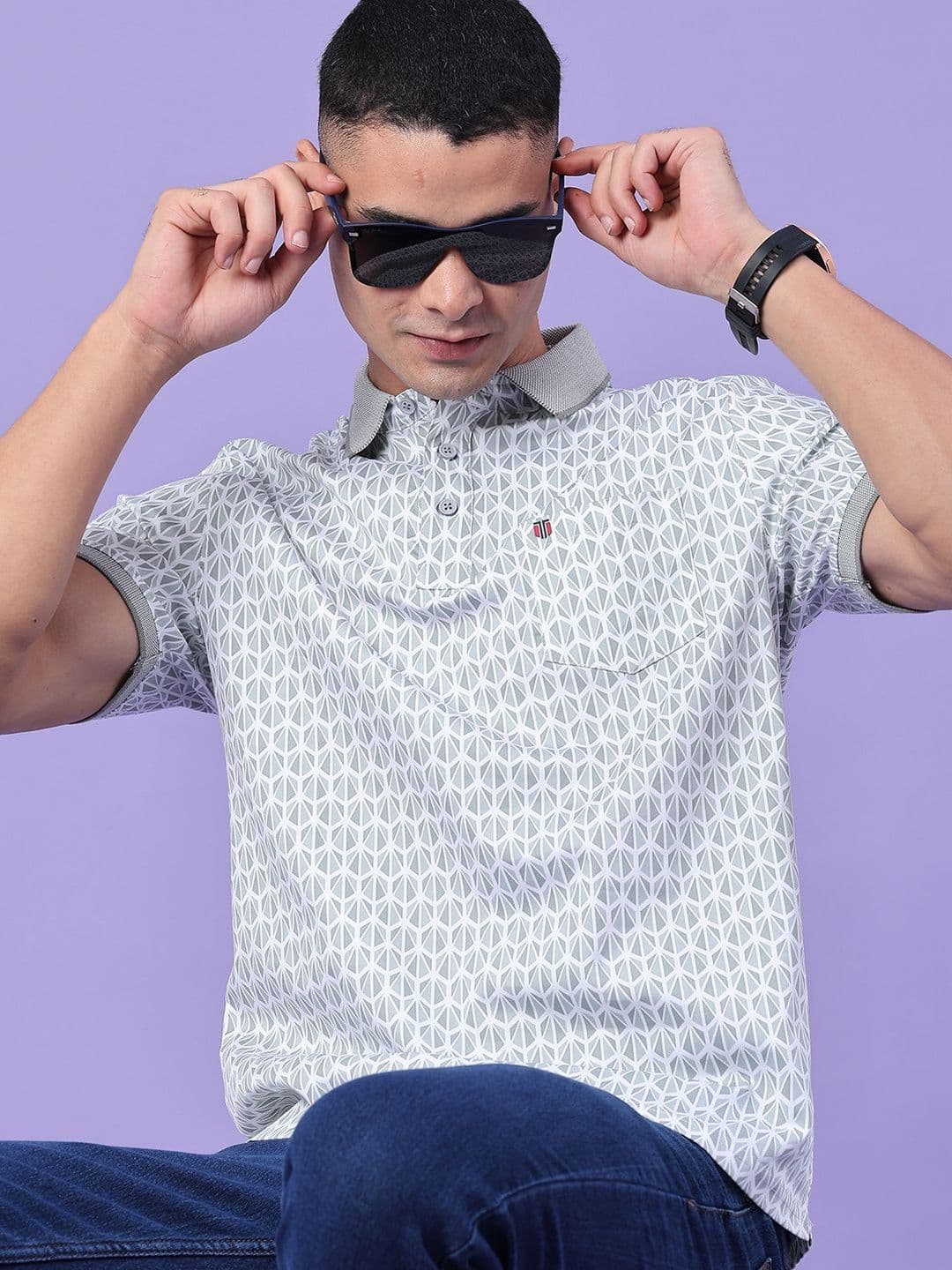 V-Mart Men Printed Polo Collar Pockets T-shirt - view 1