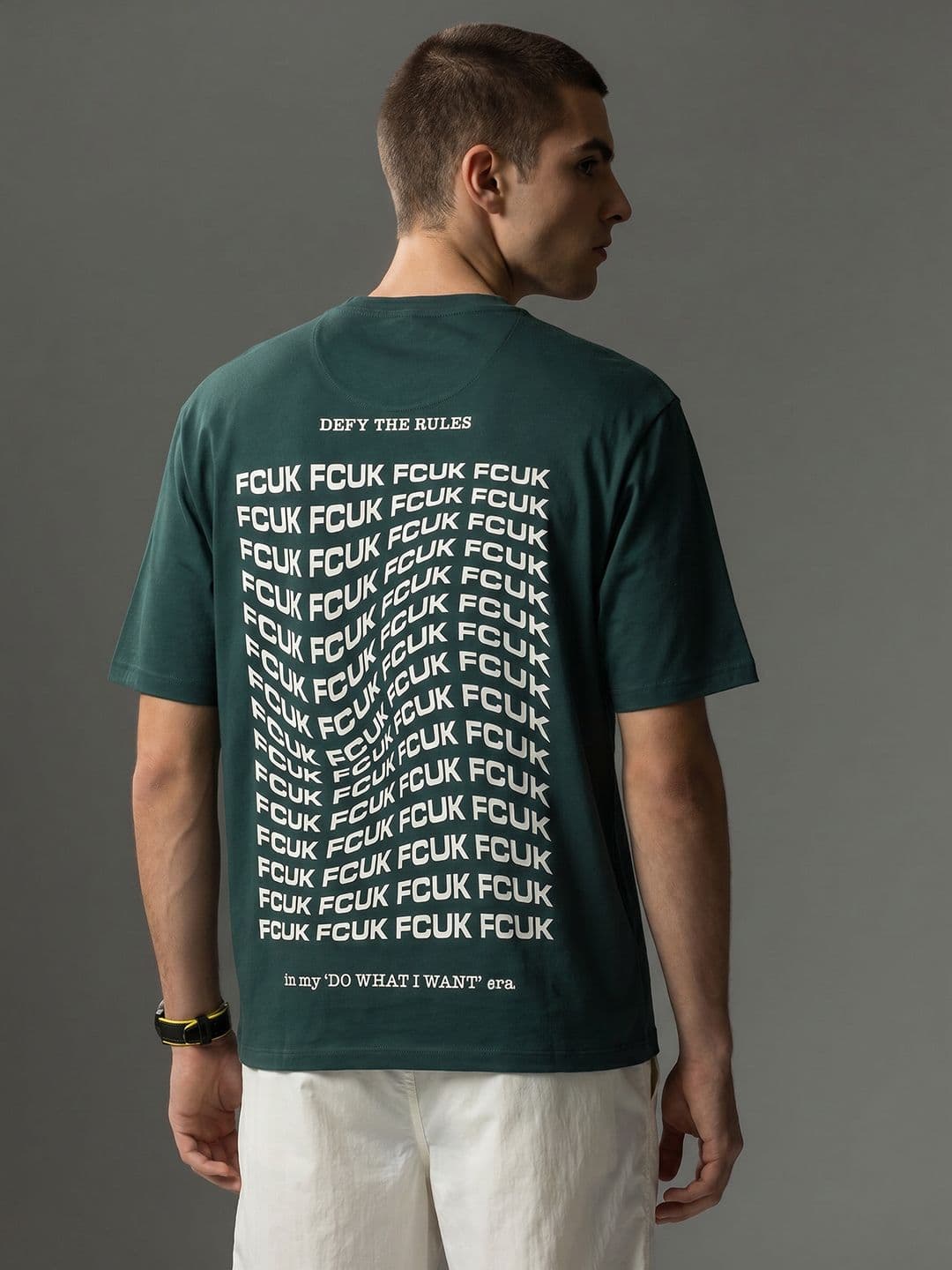 FCUK Oversized Fit Brand Logo Printed Pure Cotton T-Shirt - view 1