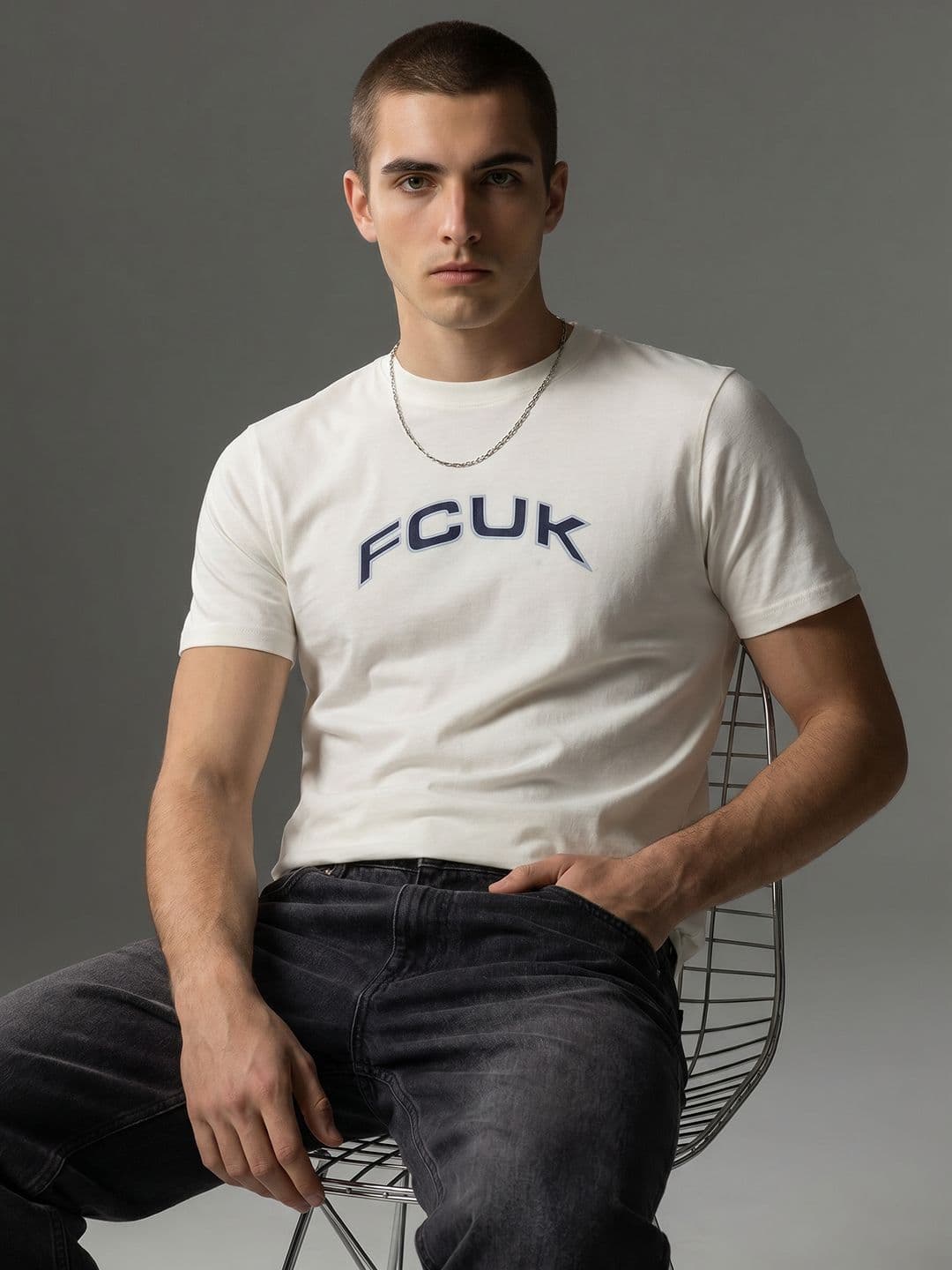 FCUK Brand Logo Printed Pure Cotton T-Shirt - view 1