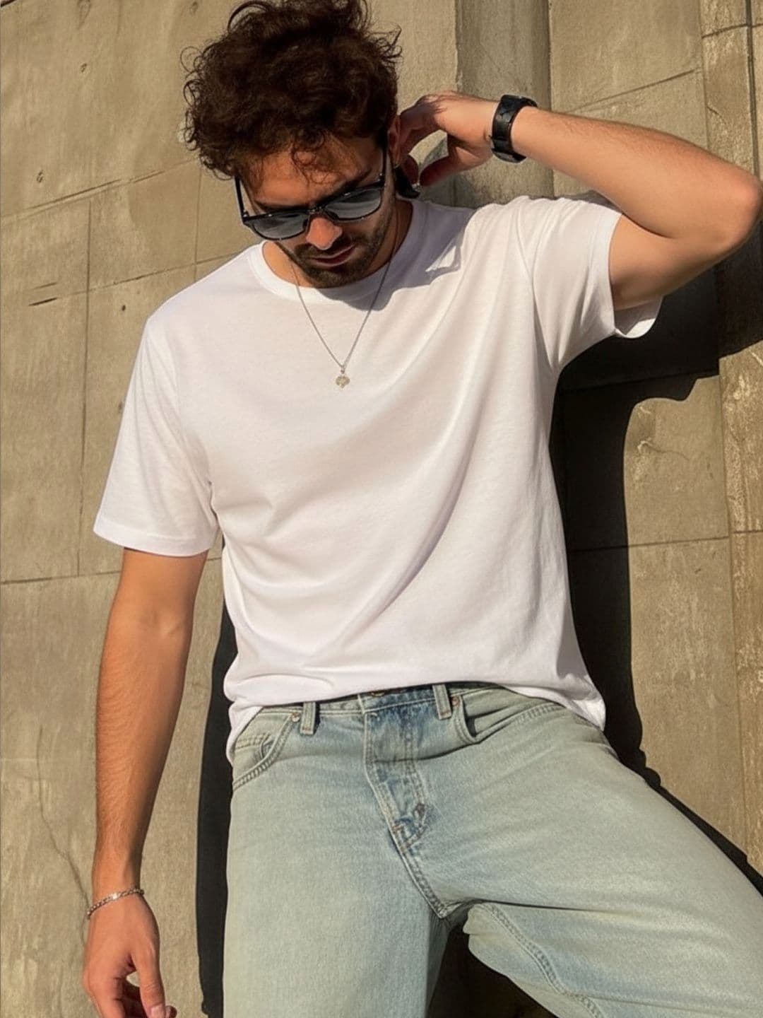 Rigo Unisex White Solid Round Neck Regular Fit Cotton T-shirt - view 1