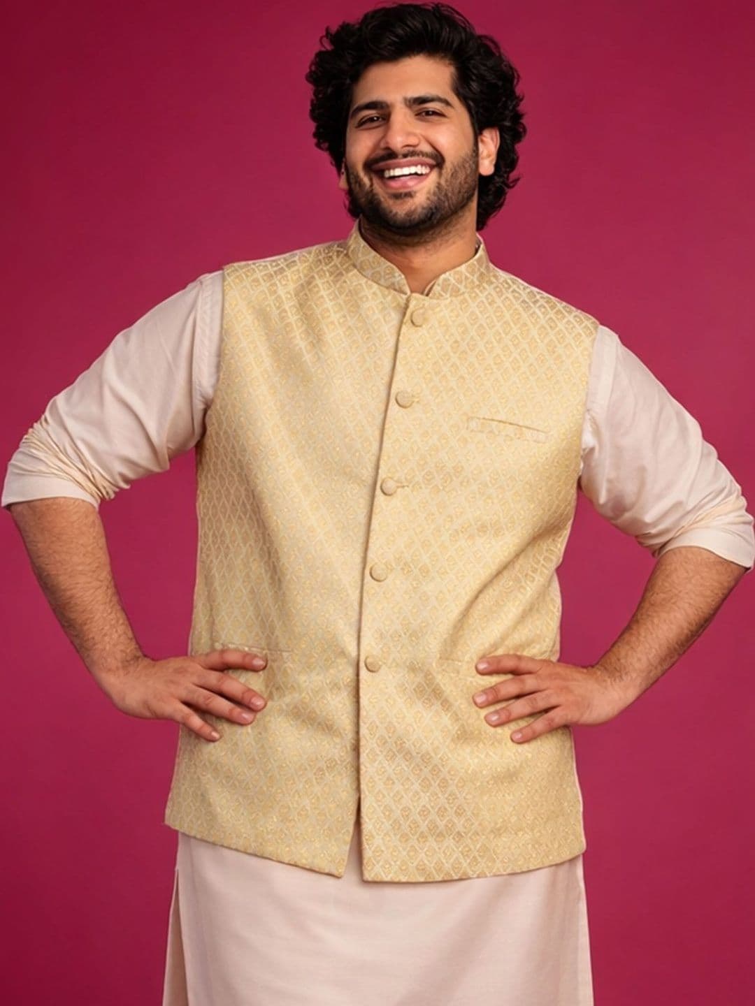 VASTRAMAY Woven Design Mandarin Collar Nehru Jackets - view 1