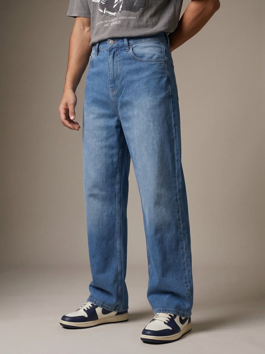 glitchez Men Wide Leg Heavy Fade Stretchable Jeans - view 1