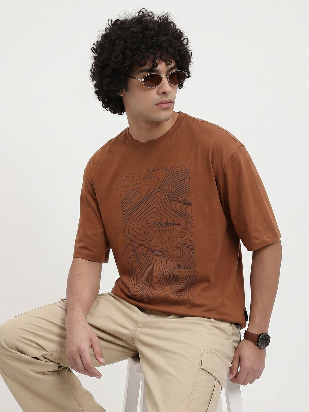 The Roadster Life Co. Relaxed Fit Abstract Printed Pure Cotton T-Shirt - view 1