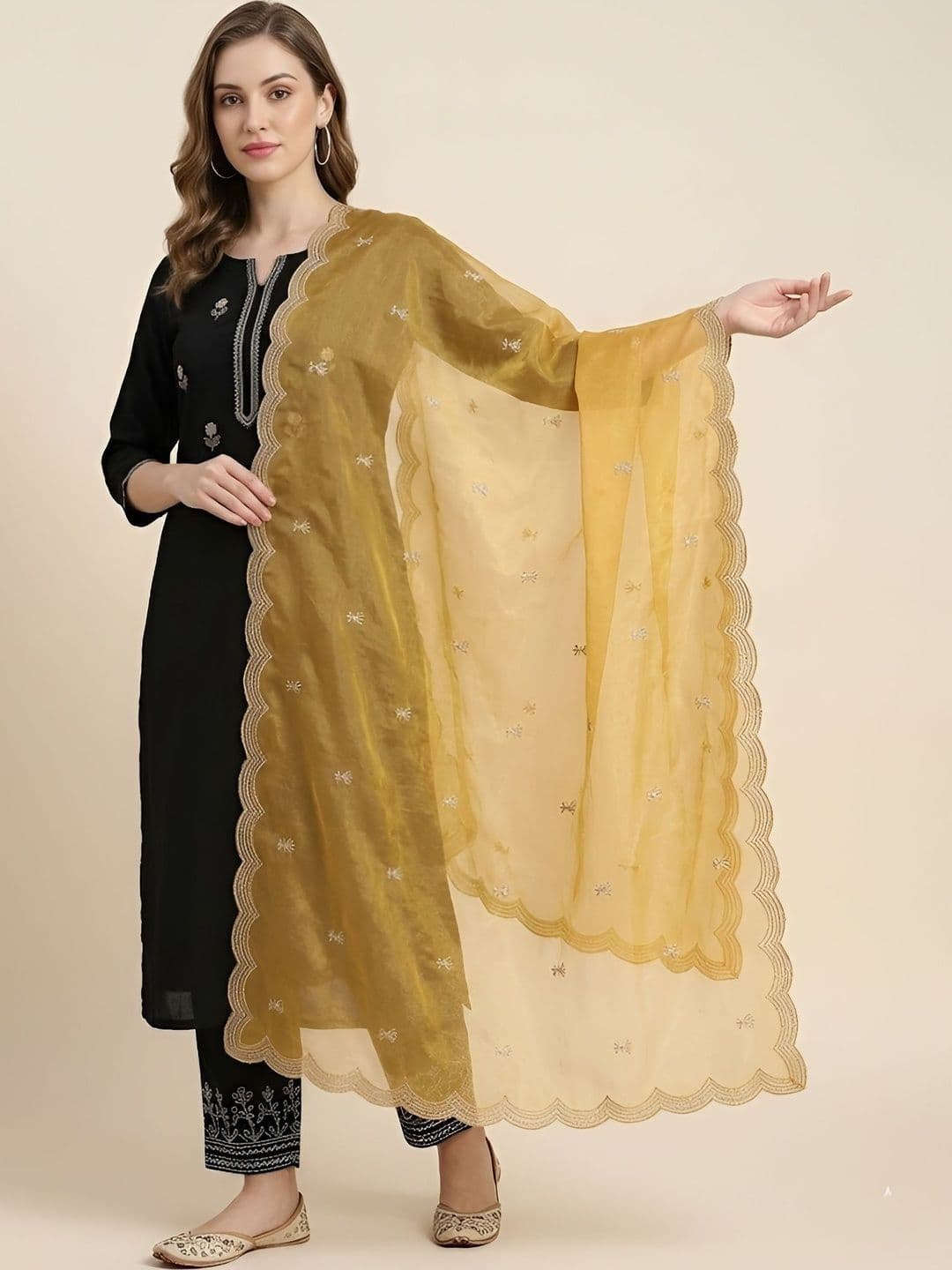 MUFFLY Ethnic Motifs Embroidered Dupatta with Thread Work - view 1