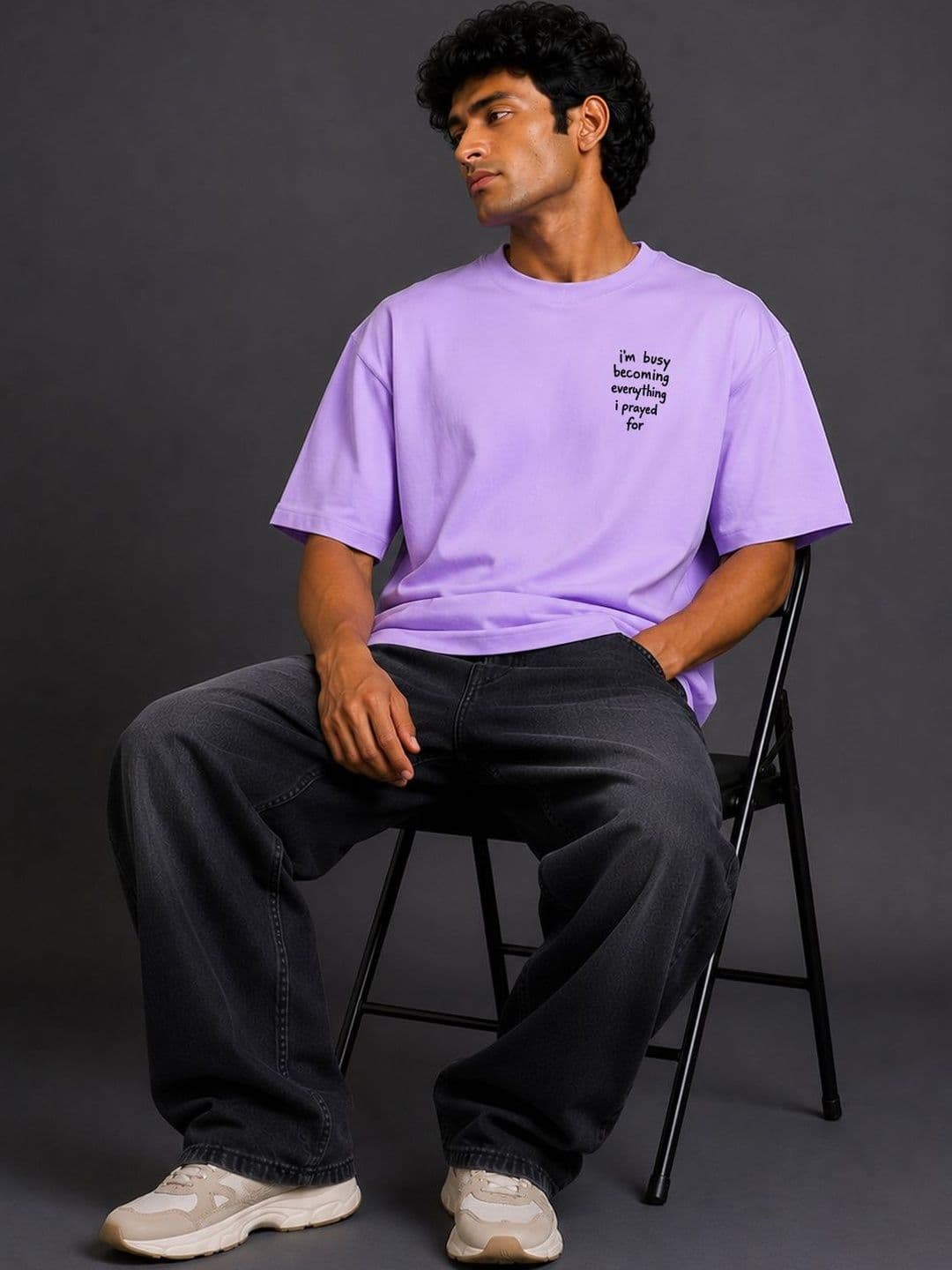 BEOVER Men's Purple Typography Printed Relaxed Fit T-shirt - view 1
