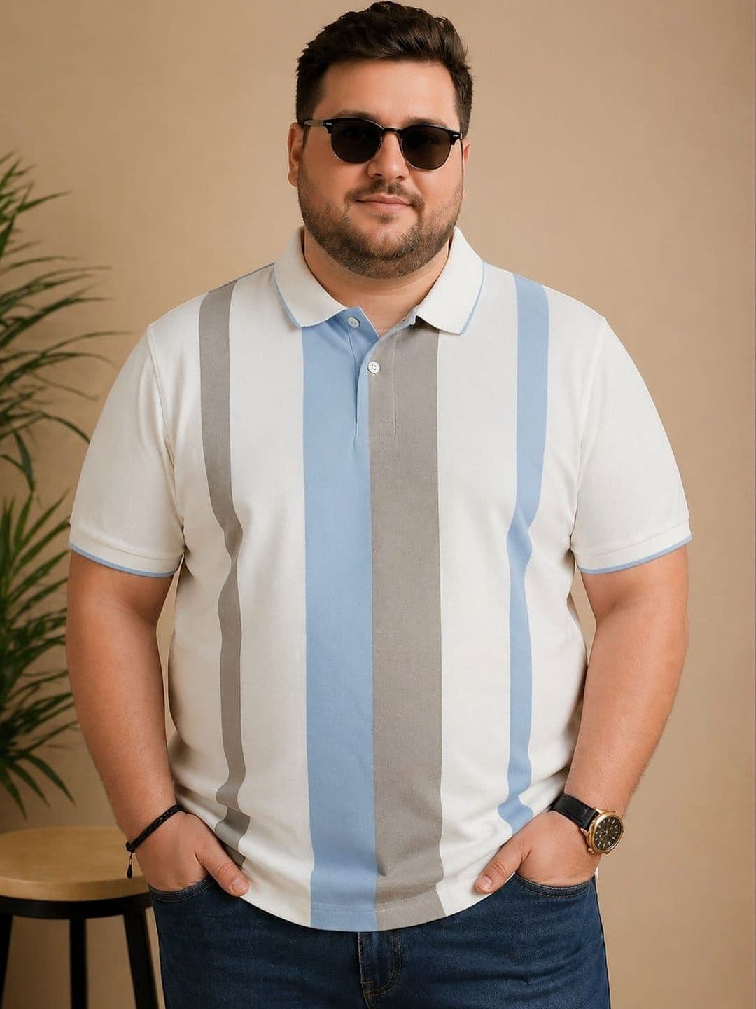 AUSTIVO Men Striped Polo Collar T-shirt - view 1