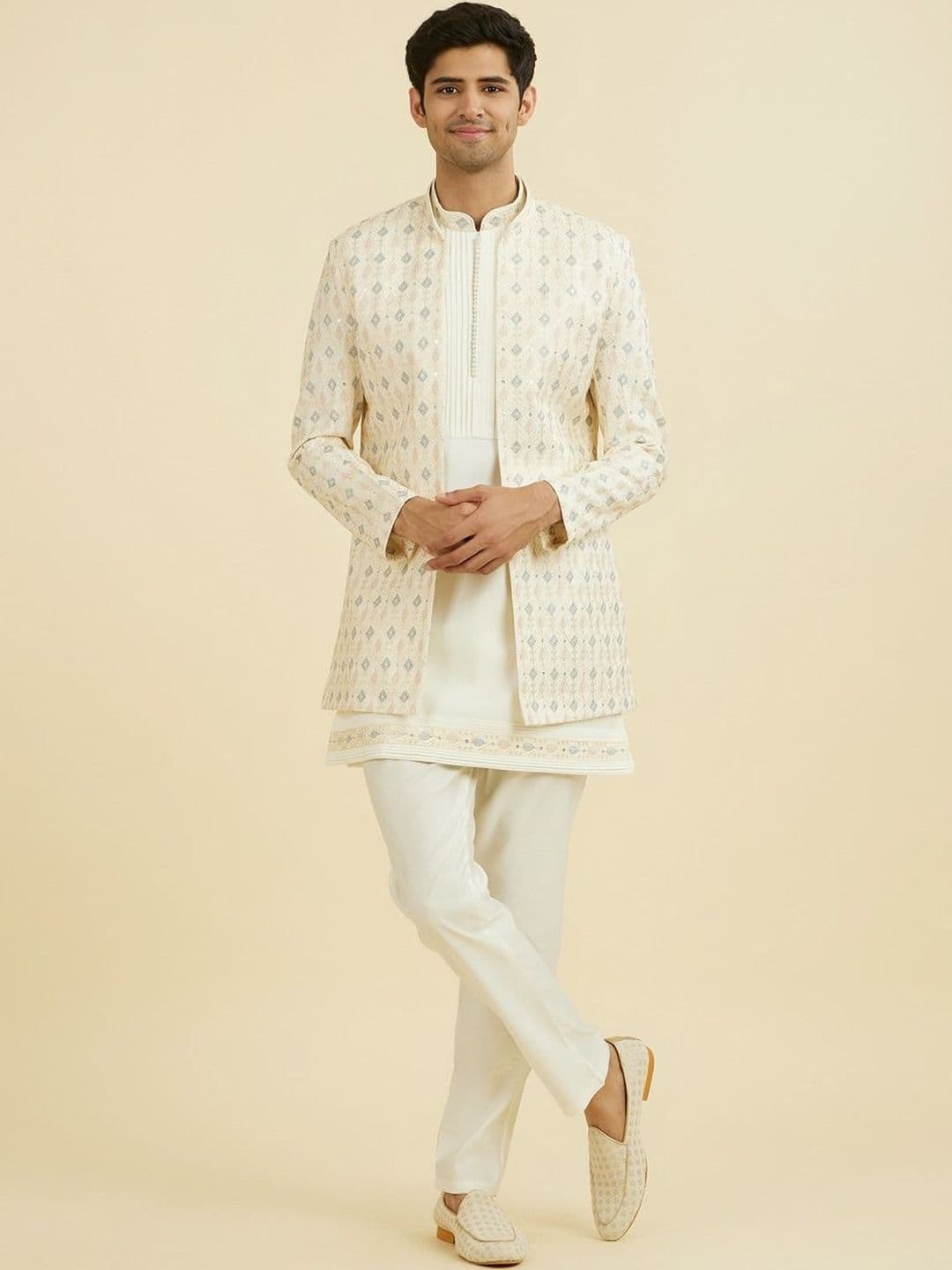 Manyavar Embroidered Mandarin Collar Sherwani - view 1