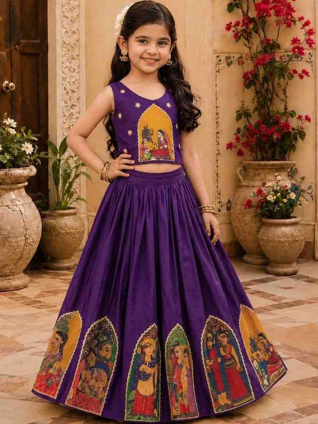 KALINI Girls Printed Tie and Dye Ready to Wear Lehenga & - view 1