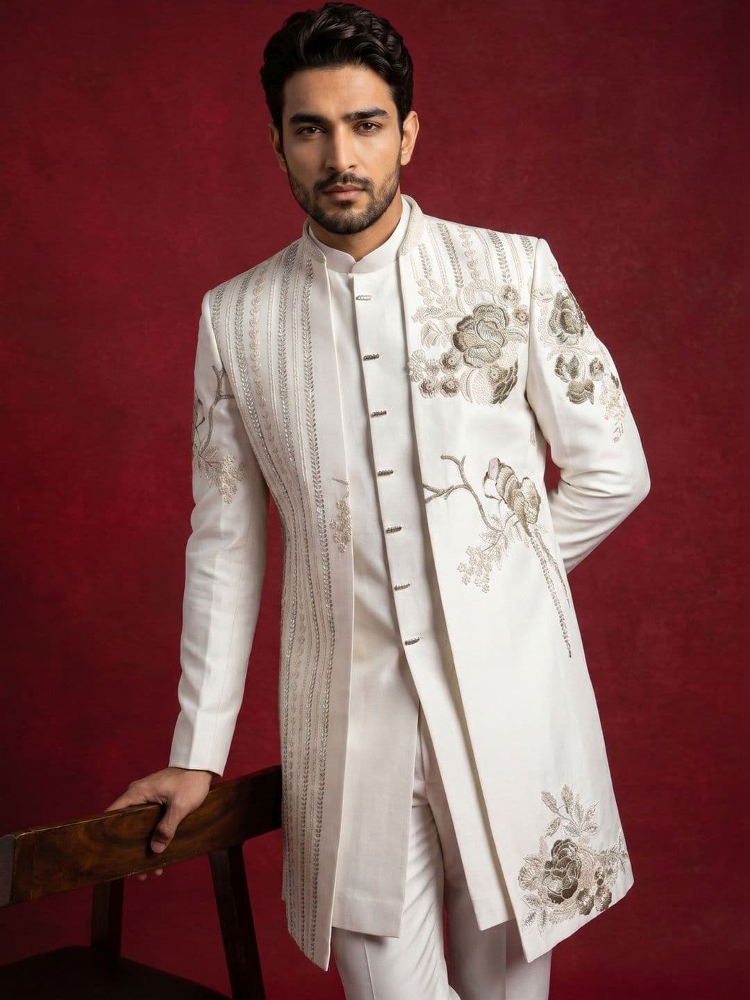 Jompers Embroidered Mandarin Collar Sherwani - view 1
