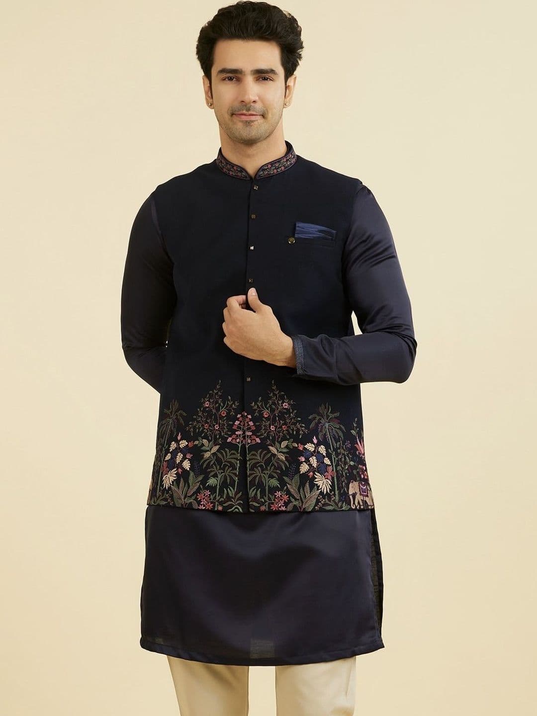 Manyavar Embroidered Mandarin Collar Nehru Jackets - view 1