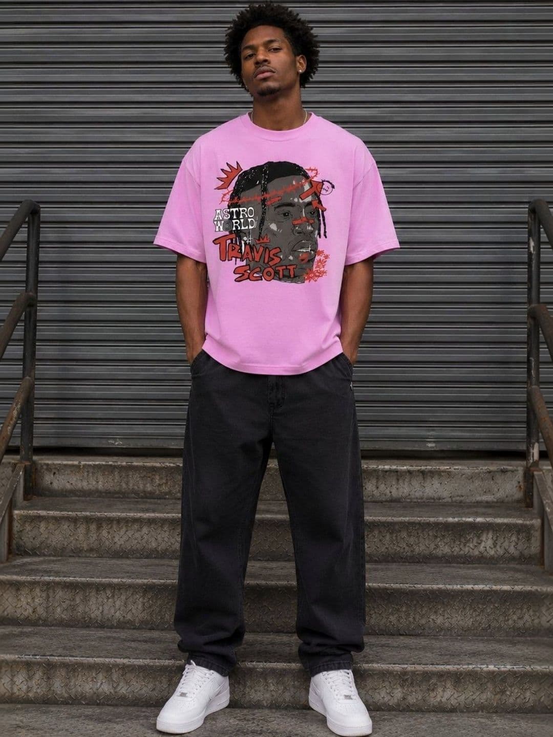 CAPTCHA Graphic Travis Scott Printed Drop-Shoulder Sleeves Pure Cotton Oversized T-shirt - view 1