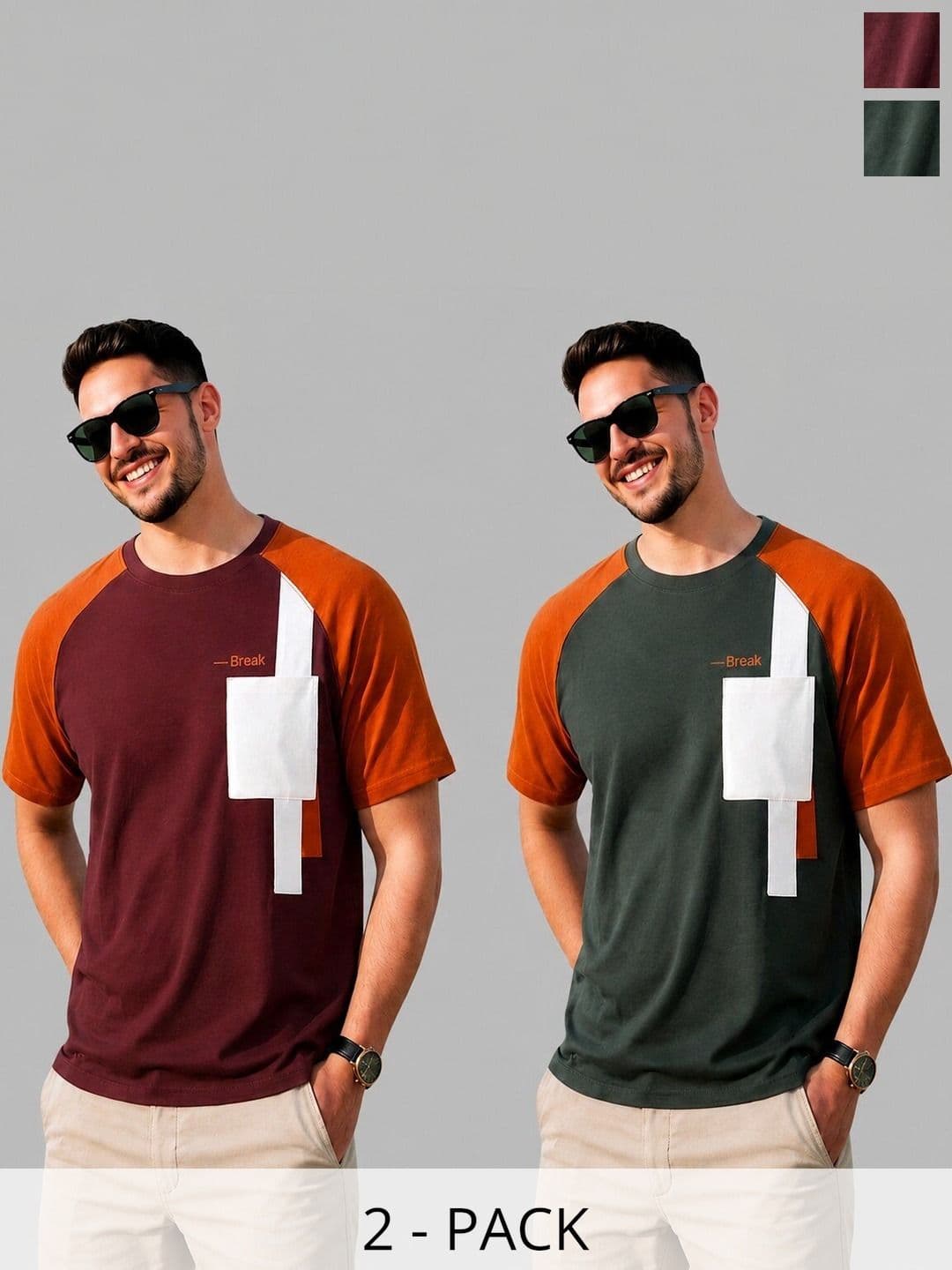 REYA Men 2 Colourblocked Pockets T-shirt - view 1