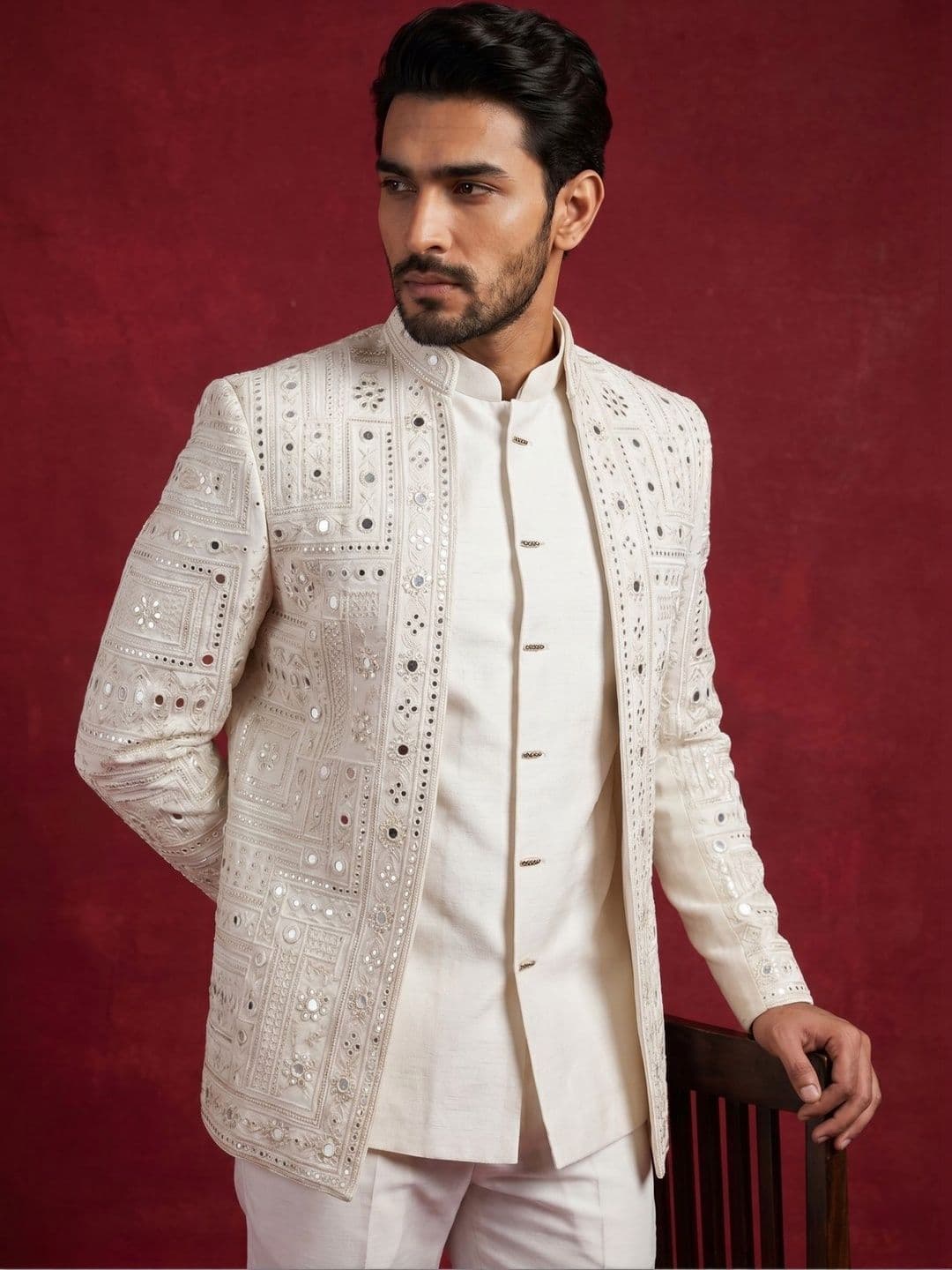 Jompers Embroidered Mandarin Collar Sherwani - view 1