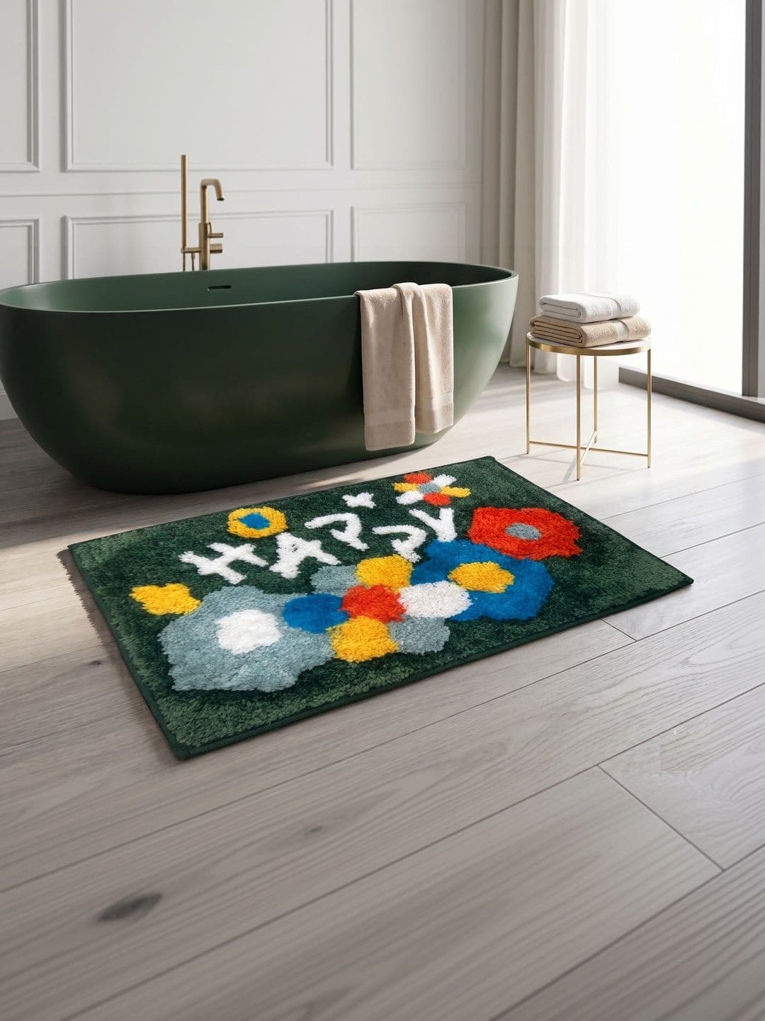 AaHo Decor Green & White Printed Anti-Slip High Absorbent Doormats - view 1
