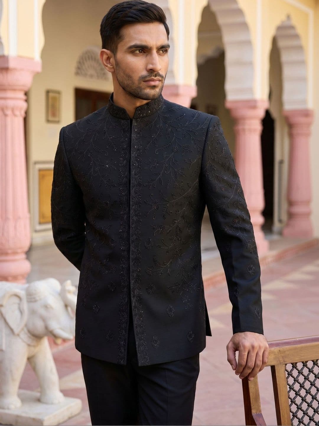 Jompers Embroidered Mandarin Collar Sherwani - view 1