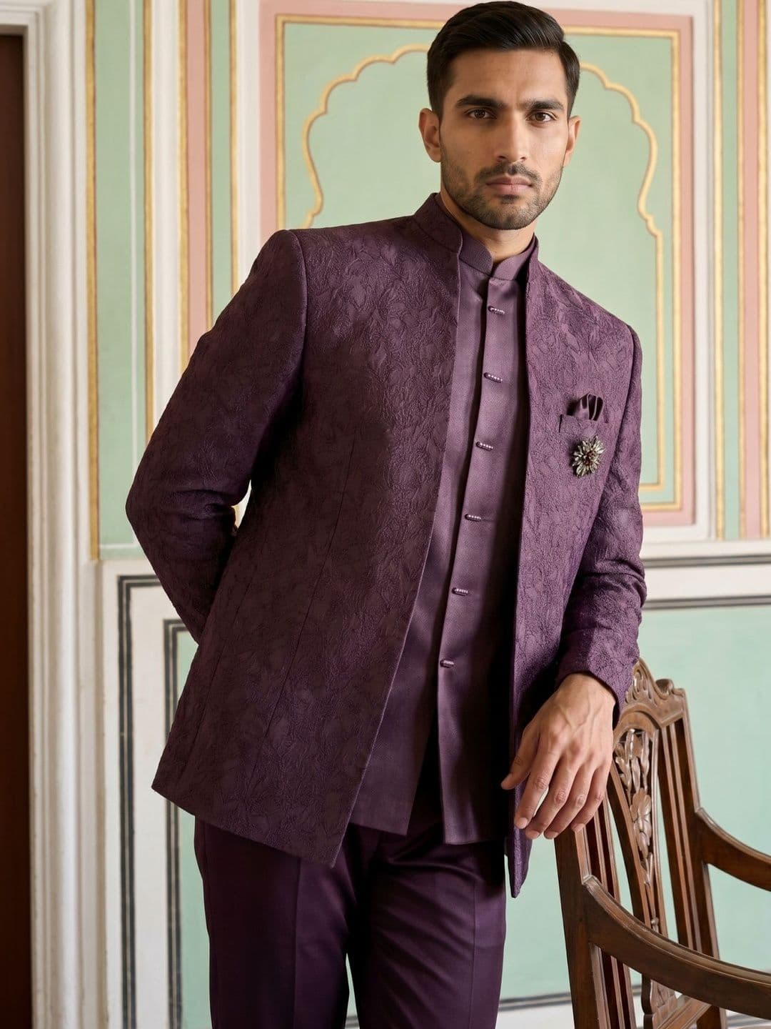 Jompers Embroidered Mandarin Collar Sherwani - view 1
