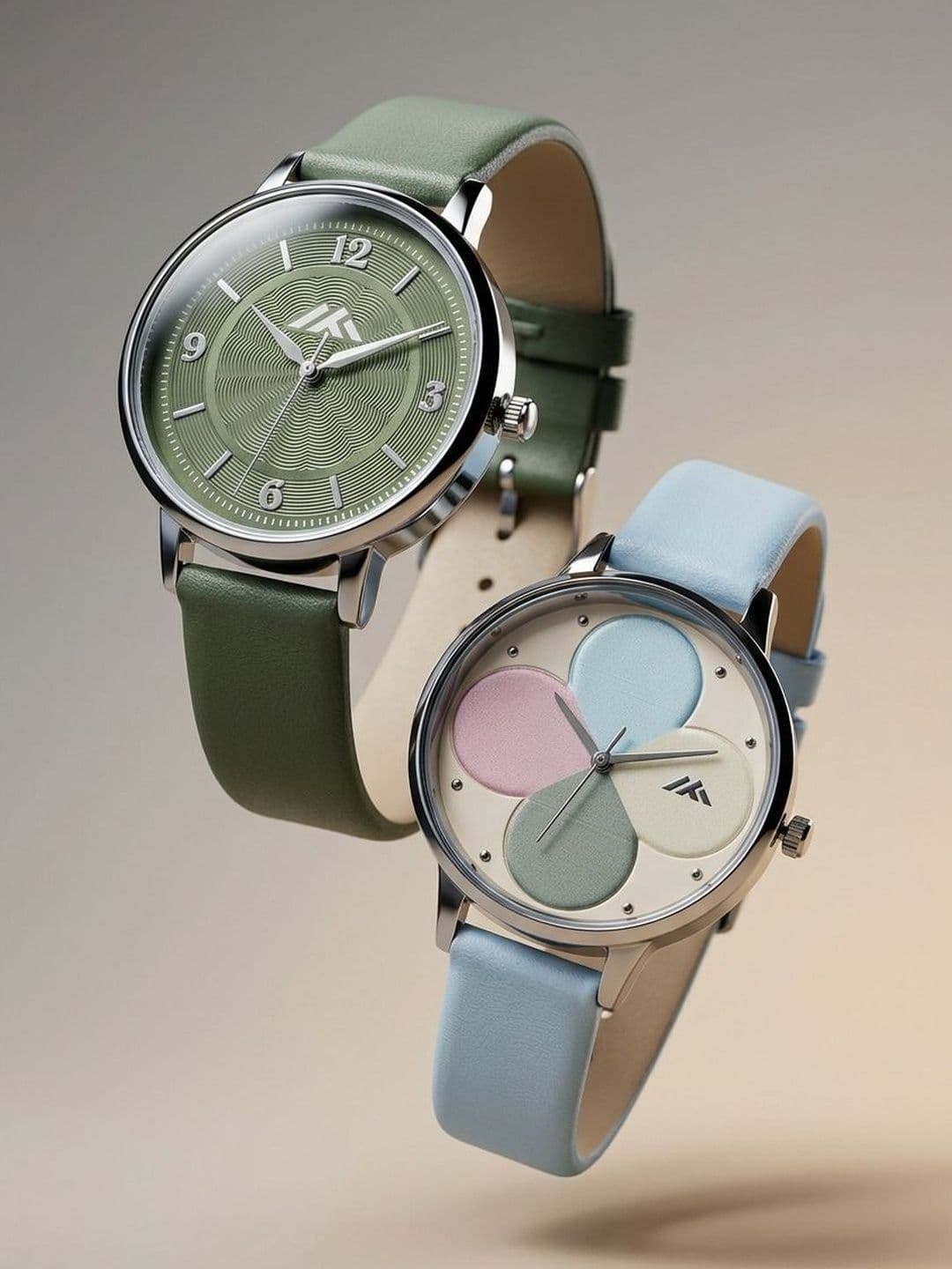 VIRAKTI Women Brass Patterned Dial & Leather Straps Analogue Watch G-17-DARK GREEN-G-35-SKY BLUE-COMBO VIR - view 1