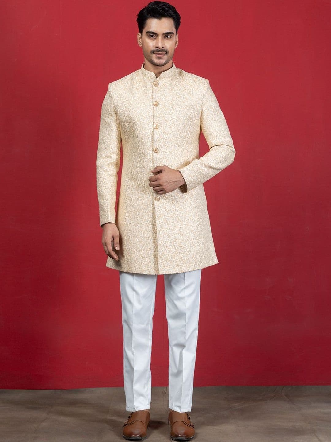 EKYAA Embroidered Mandarin Collar Sherwani - view 1