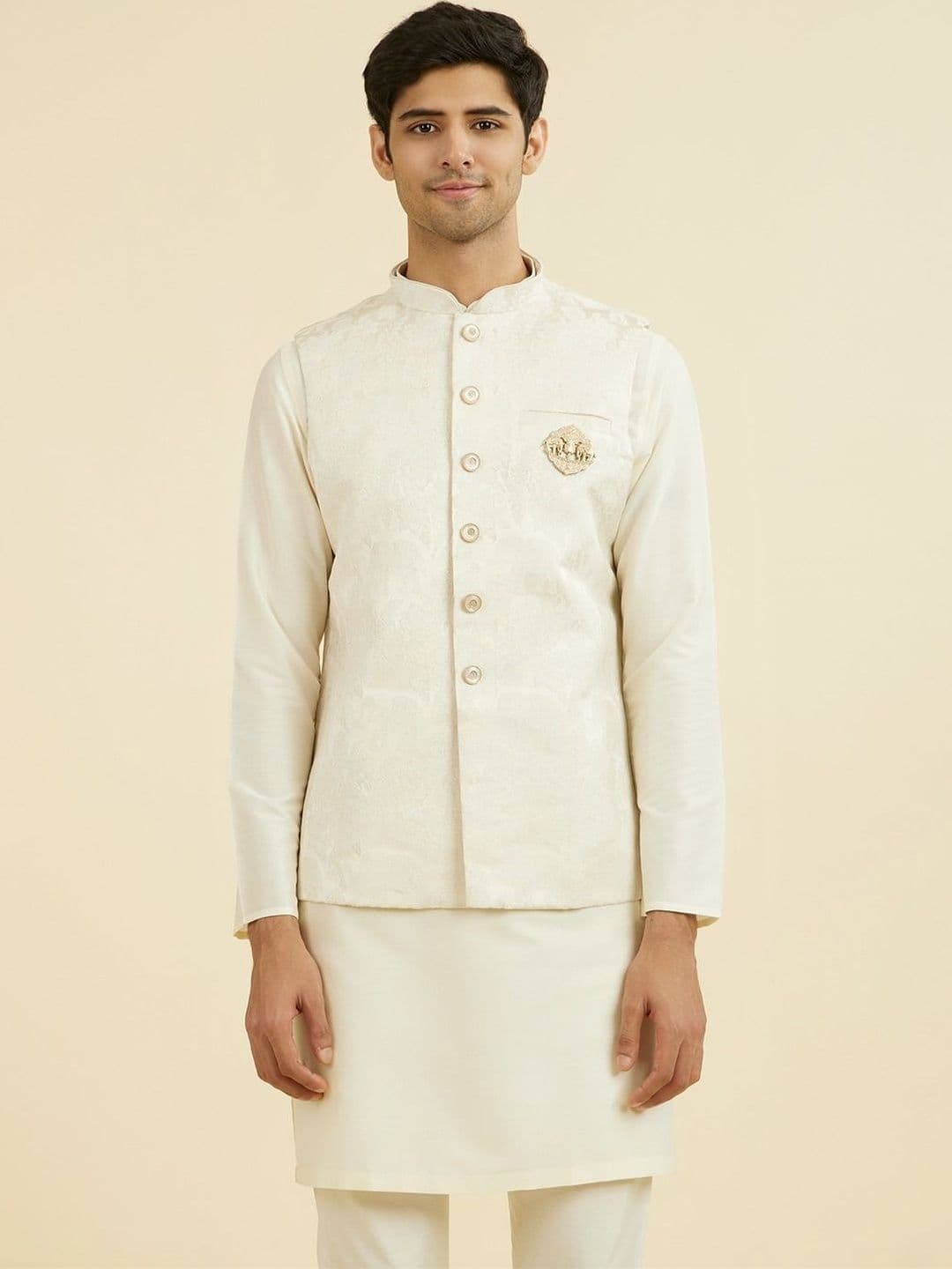 Manyavar Self Design Mandarin Collar Nehru Jackets - view 1