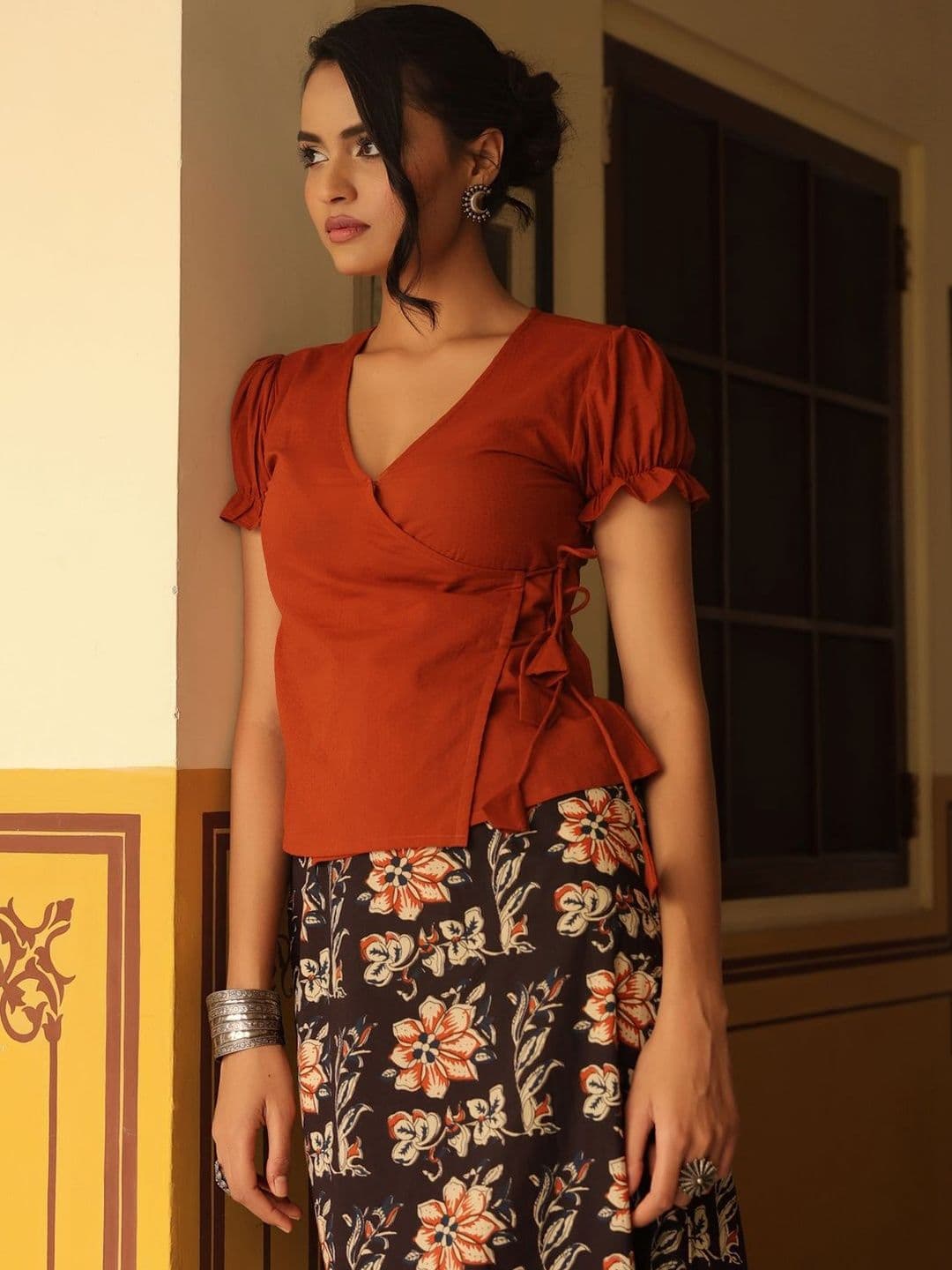 anayna Bohemian Cotton Solid Top with Skirt - view 1