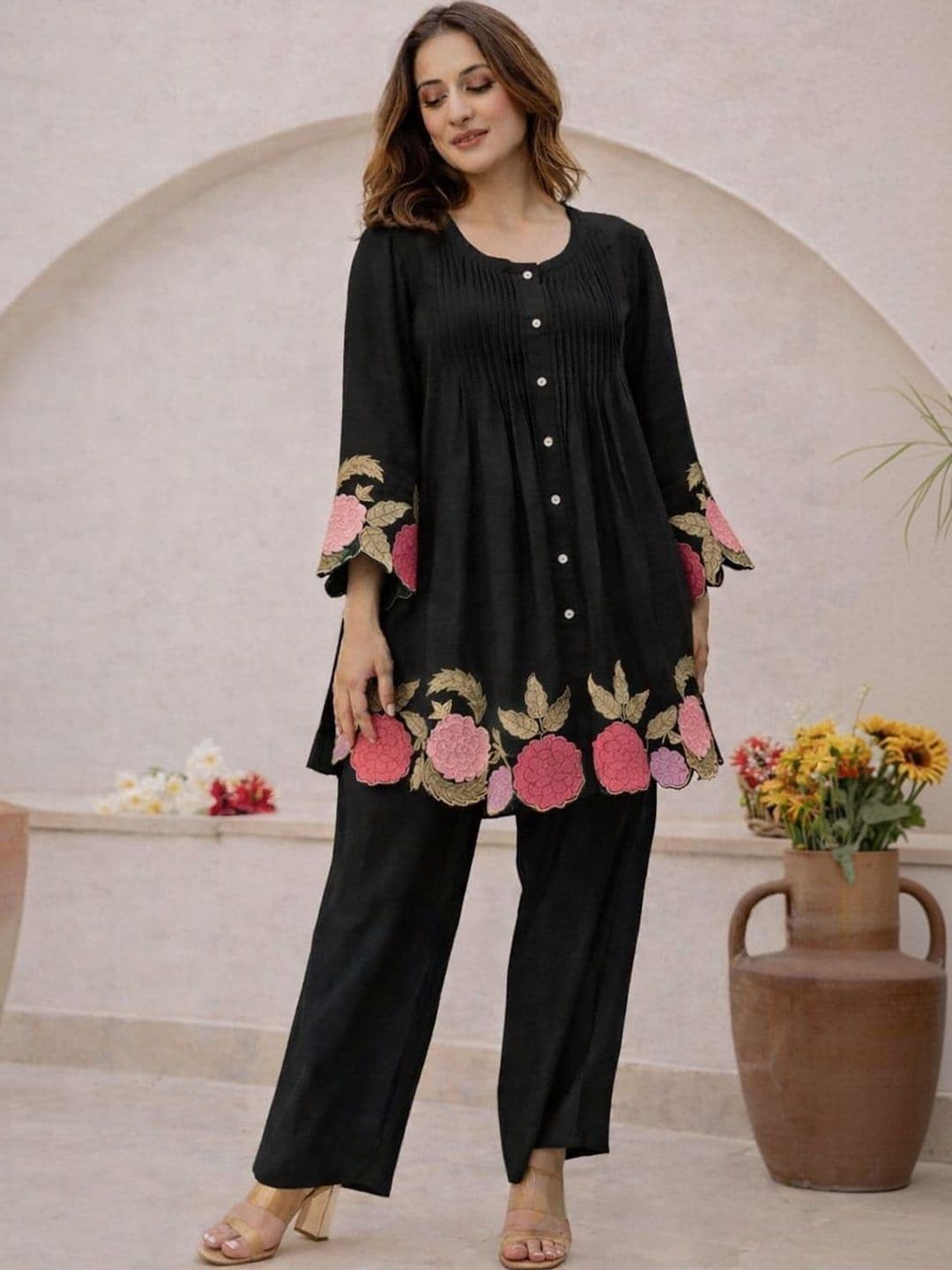 Ramyka Floral Embroidered Tunic with Trousers - view 1