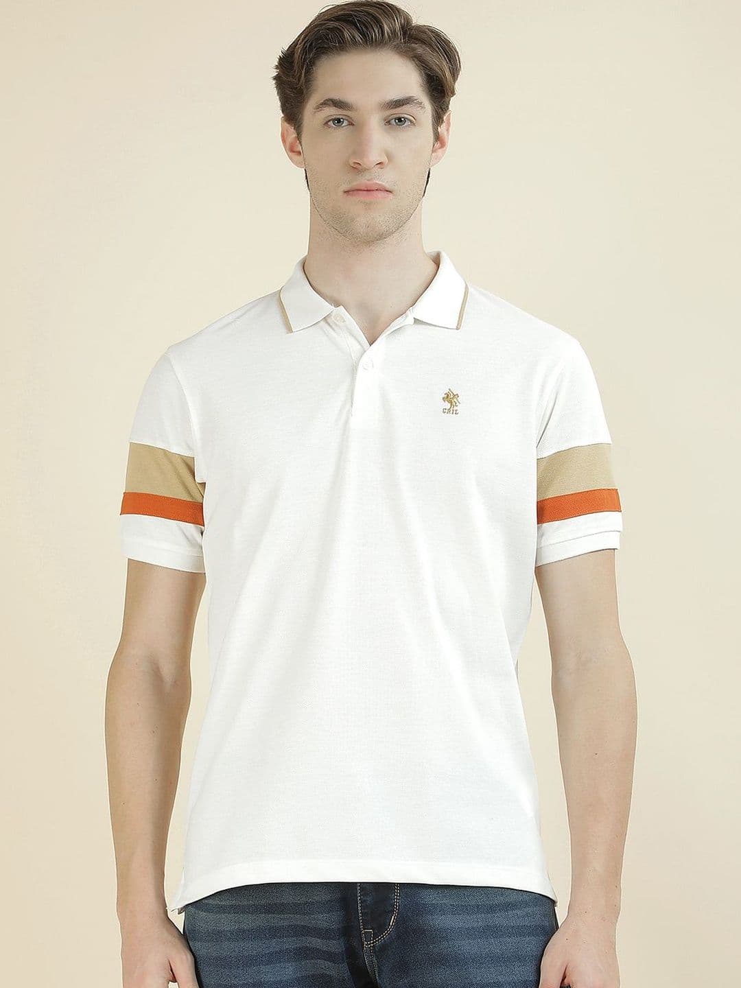 Cantabil Men Brand Logo Colourblocked Polo Collar Pockets T-shirt - view 1